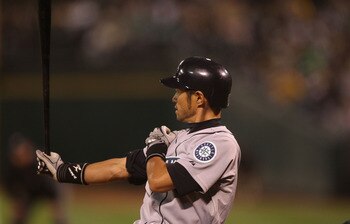OAKLAND, CA - APRIL 01:  Ichiro Suzuki #51 of the Seattle Mariners bats against the Oakland Athletics during an opening day game of Major League Baseball at the Oakland-Alameda County Coliseum on April 1, 2011 in Oakland, California.  (Photo by Jed Jacobs