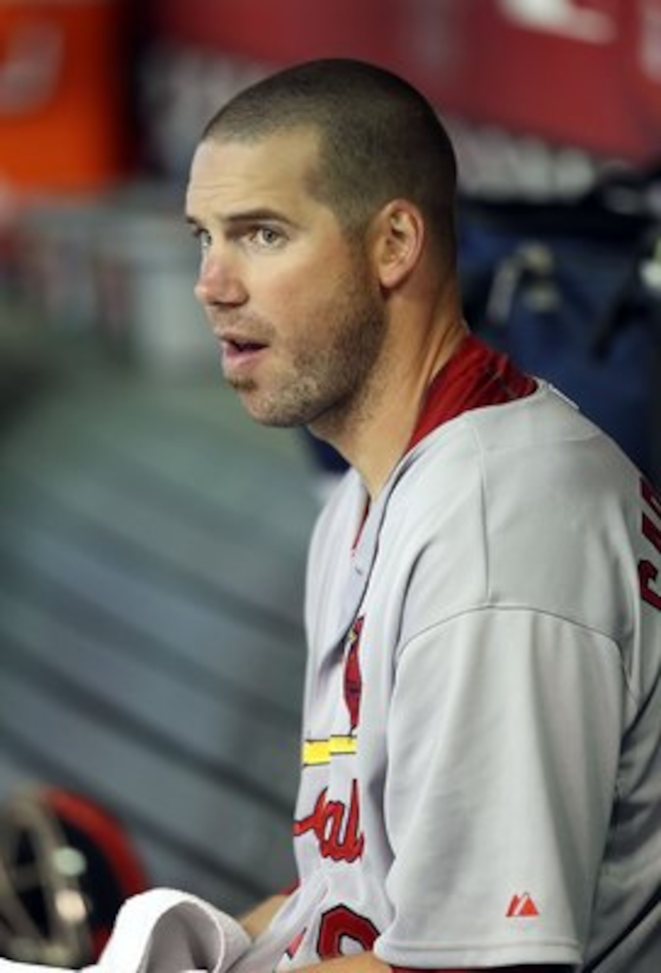 PHOENIX - JUNE 13:  Starting pitcher Chris Carpenter #29 of the St. Louis Cardinals in the dugout during the Major League Baseball game against the Arizona Diamondbacks at Chase Field on June 13, 2010 in Phoenix, Arizona.  The Diamondbacks defeated the Ca