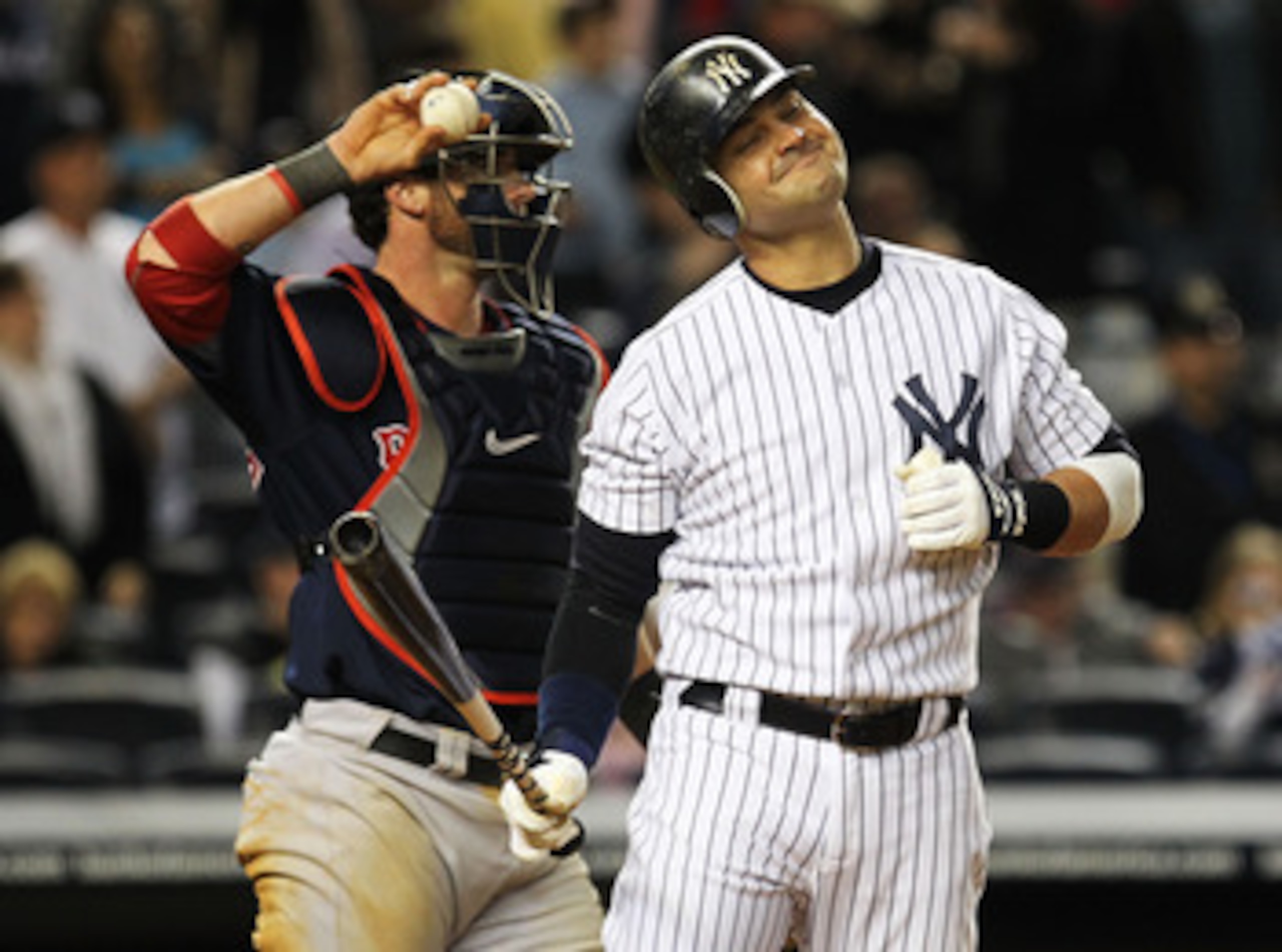 NEW YORK, NY - MAY 13:  Nick Swisher #33 of the New York Yankees reacts after striking out with two men on base against the Boston Red Sox during the eighth inning of their game on May 13, 2011 at Yankee Stadium in the Bronx borough of New York City.  (Ph