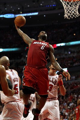 CHICAGO, IL - MAY 18:  LeBron James #6 of the Miami Heat dunks against the Chicago Bulls in Game Two of the Eastern Conference Finals during the 2011 NBA Playoffs on May 18, 2011 at the United Center in Chicago, Illinois. NOTE TO USER: User expressly ackn