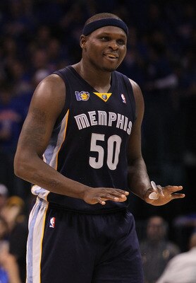 OKLAHOMA CITY, OK - MAY 15:  Forward Zach Randolph #50 of the Memphis Grizzlies reacts against the Oklahoma City Thunder in Game Seven of the Western Conference Semifinals in the 2011 NBA Playoffs on May 15, 2011 at Oklahoma City Arena in Oklahoma City, O