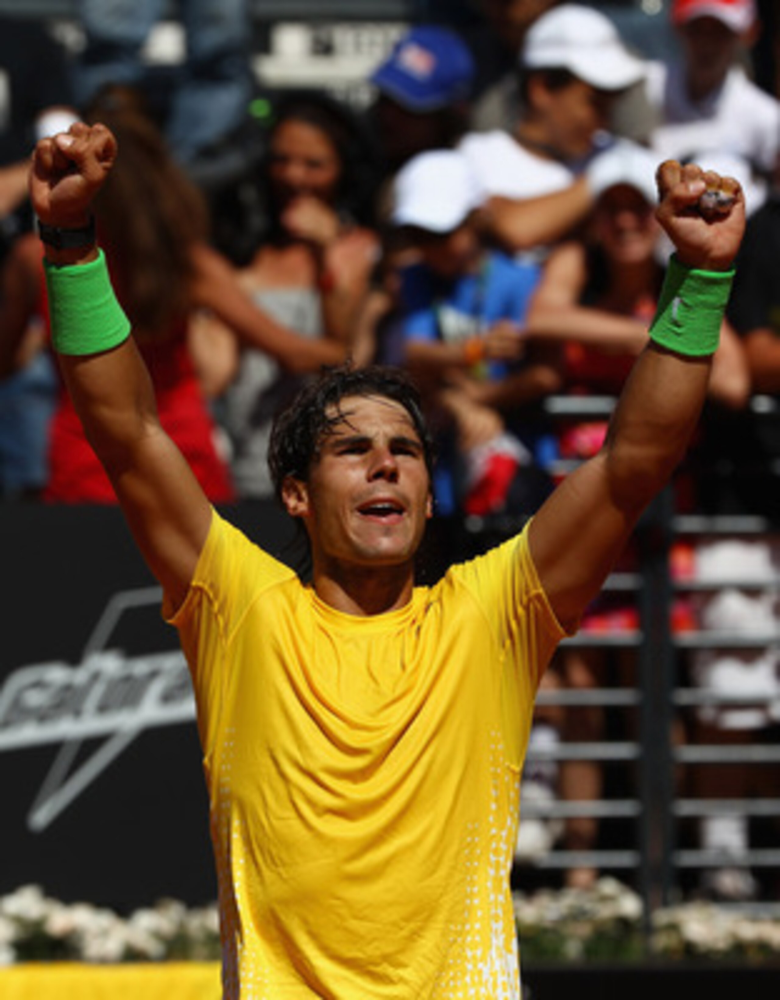 ROME, ITALY - MAY 14: Rafael Nadal of Spain celebrates victory after his semi final match against Richard Gasquet of France during day seven of the Internazoinali BNL D'Italia at the Foro Italico Tennis Centre on May 14, 2011 in Rome, Italy. (Photo by ROME, ITALY - MAY 14: Rafael Nadal of Spain celebrates victory after his semi final match against Richard Gasquet of France during day seven of the Internazoinali BNL D'Italia at the Foro Italico Tennis Centre on May 14, 2011 in Rome, Italy. (Photo by