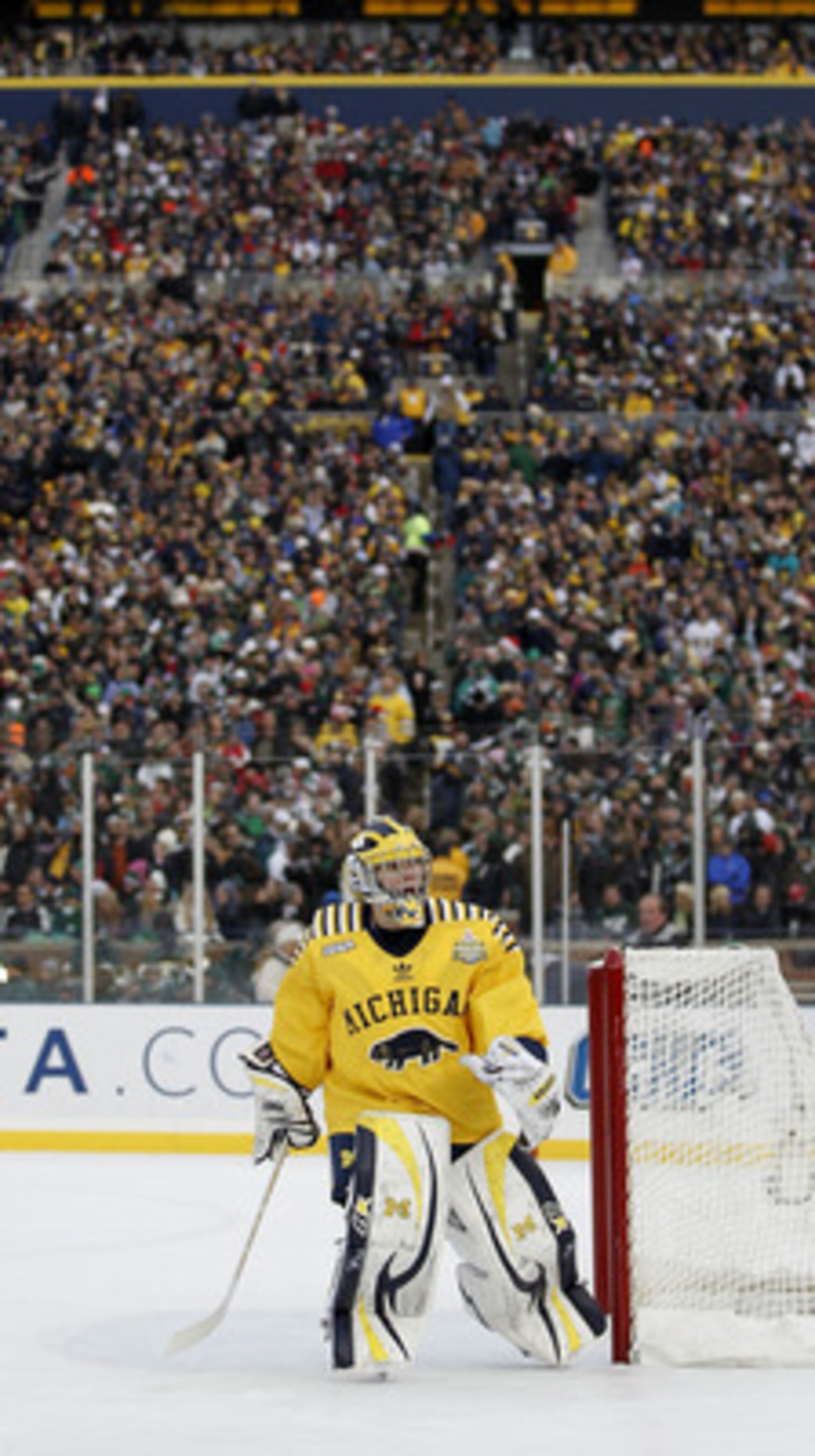ANN ARBOR, MI - DECEMBER 11:  Shawn Hunwick #31 of the Michigan Wolverines looks on during a time out while playing the Michigan State Spartans at Michigan Stadium on December 11, 2010 in Ann Arbor, Michigan.  (Photo by Gregory Shamus/Getty Images)