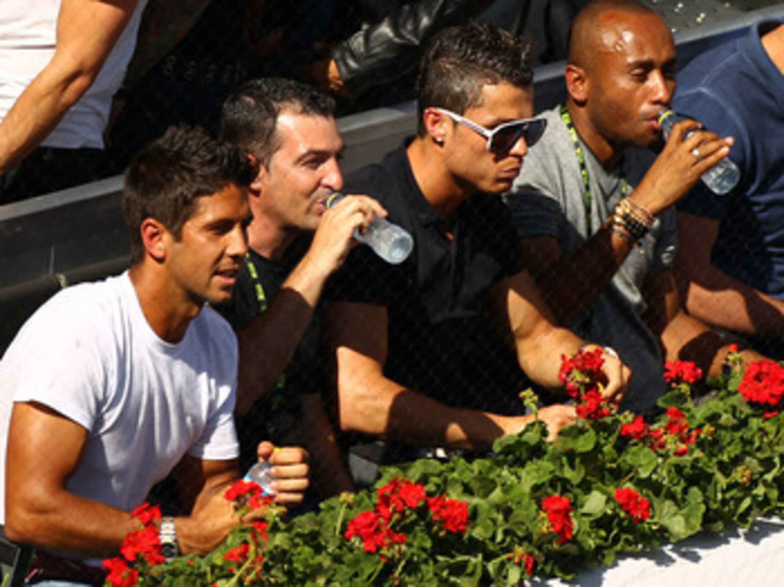 MADRID, SPAIN - MAY 04:  Fernando Verdasco of Spain with Cristiano Ronaldo of Real Madrid watches Rafael Nadal of Spain in action in his match against Marcos Baghdatis of Cyprus during day five of the Mutua Madrilena Madrid Open Tennis on May 4, 2011 in M