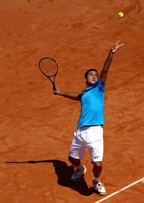 ROME, ITALY - MAY 10:  Nicolas Almagro of Spain serves during the his first round match against Simone Bolelli of Italy during day three of the Internazionali BNL d'Italia at the Foro Italico Tennis Centre on May 10, 2011 in Rome, Italy.  (Photo by Alex L