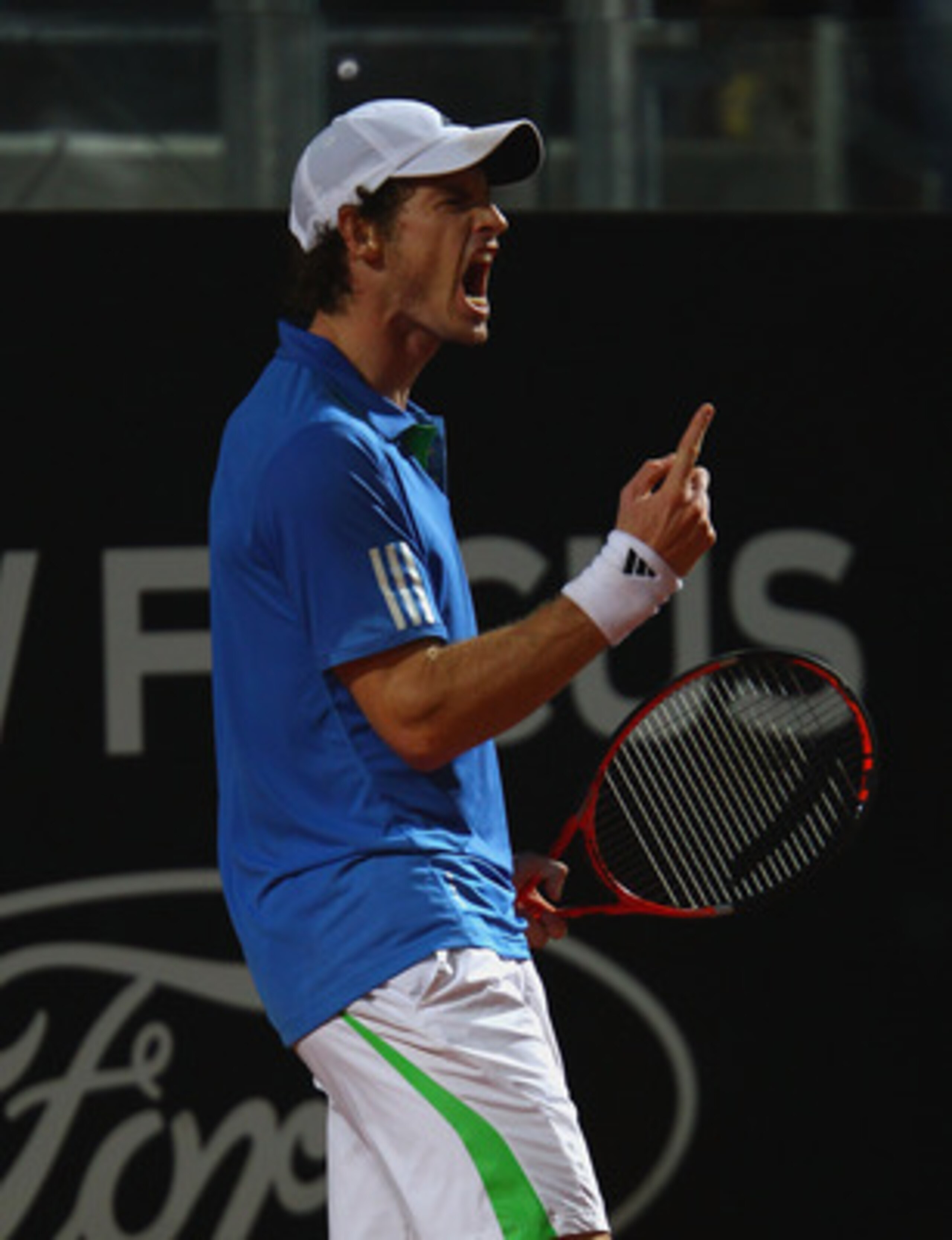 ROME, ITALY - MAY 14:  Andy Murray of Great Britain shows his frustrations after a point during his semi final match against Novak Djokovic of Serbia during day seven of the Internazoinali BNL D'Italia at the Foro Italico Tennis Centre  on May 14, 2011 in