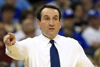 CHARLOTTE, NC - MARCH 20:  Head coach Mike Krzyzewski of the Duke Blue Devils reacts while taking on the Michigan Wolverines during the third round of the 2011 NCAA men's basketball tournament at Time Warner Cable Arena on March 20, 2011 in Charlotte, Nor