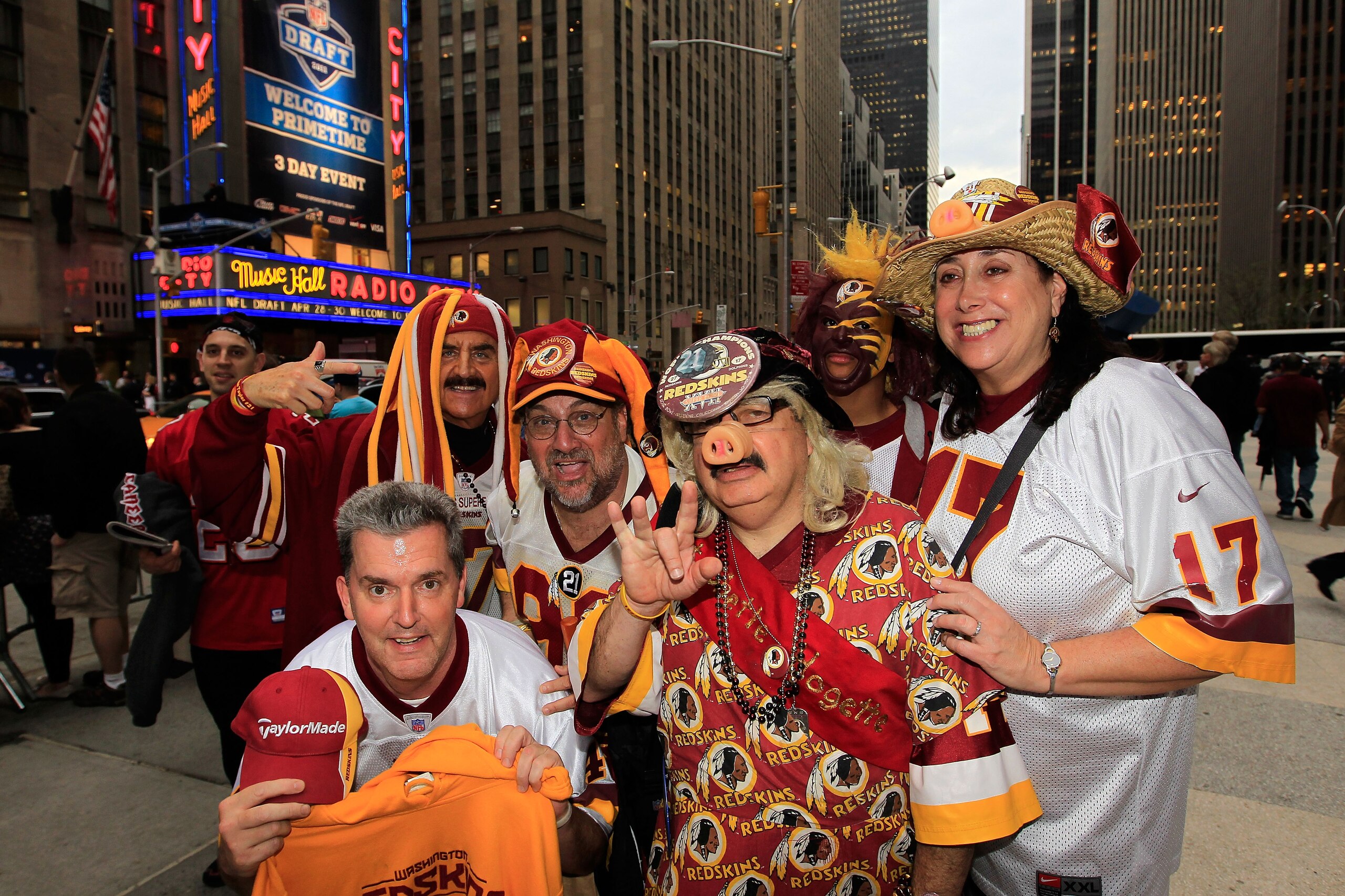 NEW YORK, NY - APRIL 28:  Fans of the Washington Redskins show support for their team during the 2011 NFL Draft at Radio City Music Hall on April 28, 2011 in New York City.  (Photo by Chris Trotman/Getty Images)