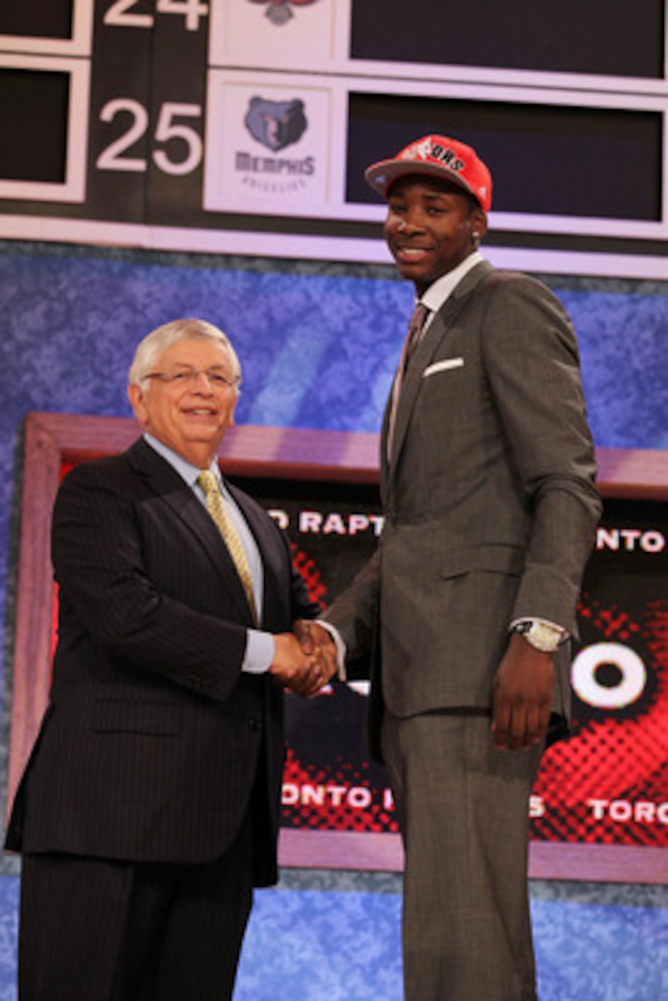 NEW YORK - JUNE 24:  Ed Davis stands with NBA Commisioner David Stern after being drafted thirteenth by The Toronto Raptors at Madison Square Garden on June 24, 2010 in New York City.  NOTE TO USER: User expressly acknowledges and agrees that, by download