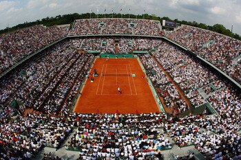 PARIS - JUNE 06:  A general vire of Philippe Chatrier court during the men's singles final match between Robin Soderling of Sweden and Rafael Nadal of Spain on day fifteen of the French Open at Roland Garros on June 6, 2010 in Paris, France.  (Photo by Cl