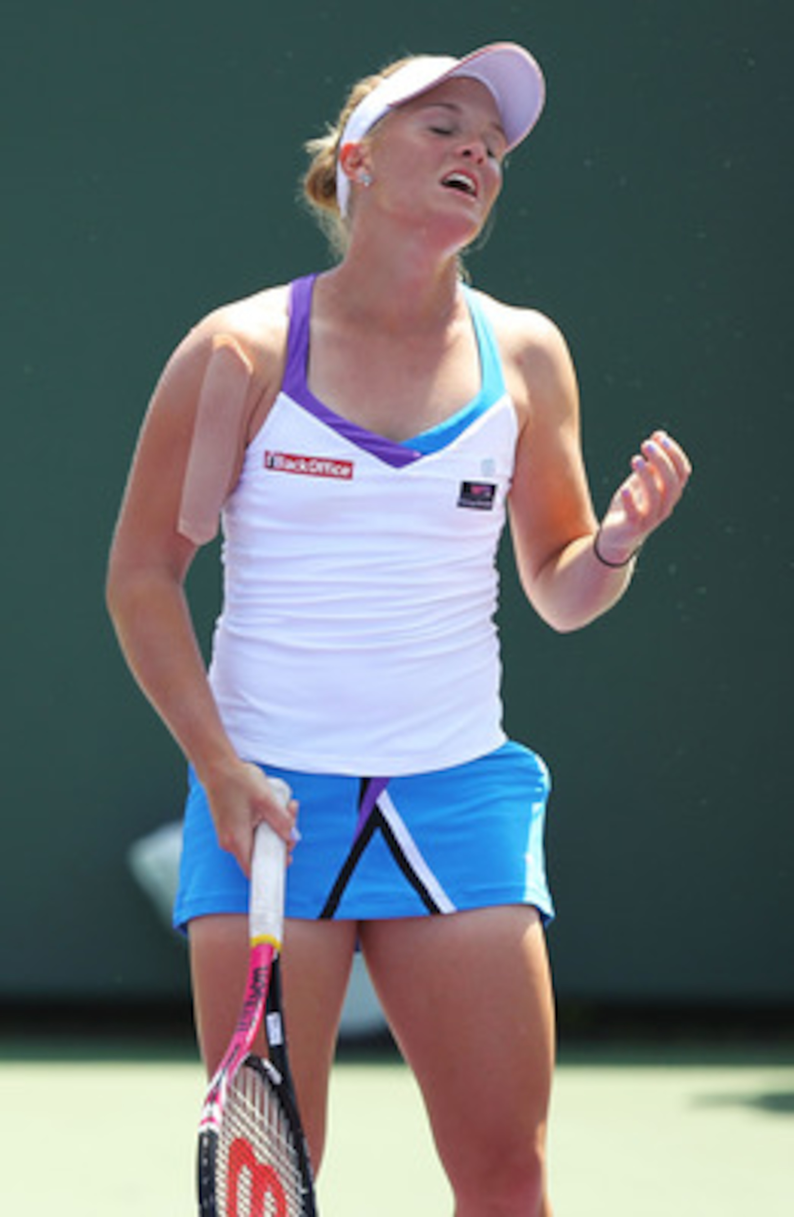 KEY BISCAYNE, FL - MARCH 22:  Melanie Oudin of the USA reacts to a lost point against Julia Goerges of Germany during the Sony Ericsson Open at Crandon Park Tennis Center on March 22, 2011 in Key Biscayne, Florida.  (Photo by Al Bello/Getty Images)