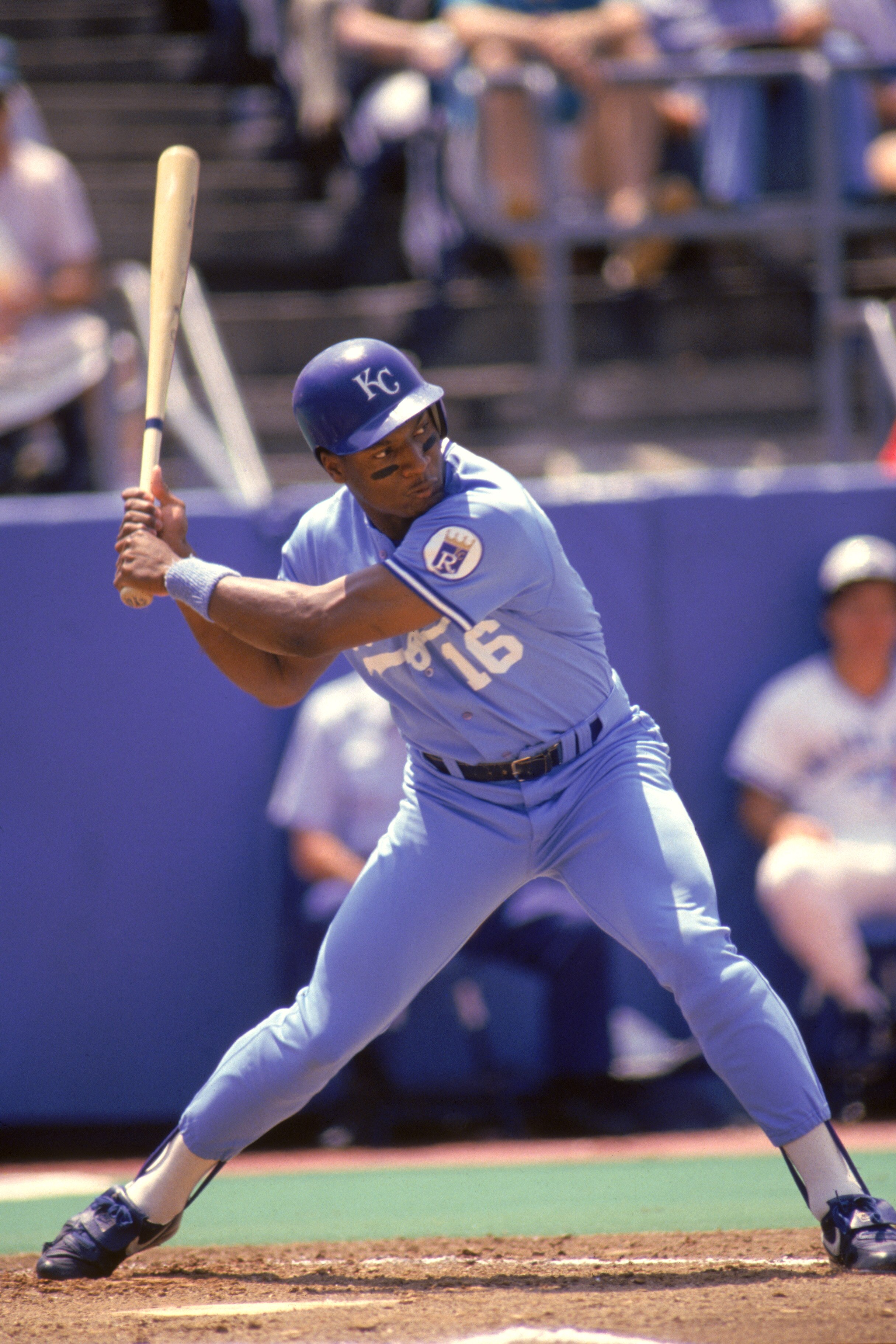 JULY - 1987:  Bo Jackson #16 of the Kansas City Royals stands ready at the plate during a game in July of 1987.  (Photo by Gray Mortimore/Getty Images)