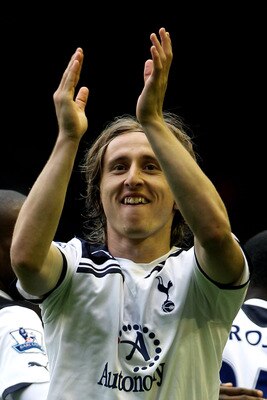 LIVERPOOL, ENGLAND - MAY 15:  Luka Modric of Spurs celebrates after scoring his team's second goal from the penalty spot during the Barclays Premier League match between Liverpool and Tottenham Hotspur at Anfield on May 15, 2011 in Liverpool, England.  (P