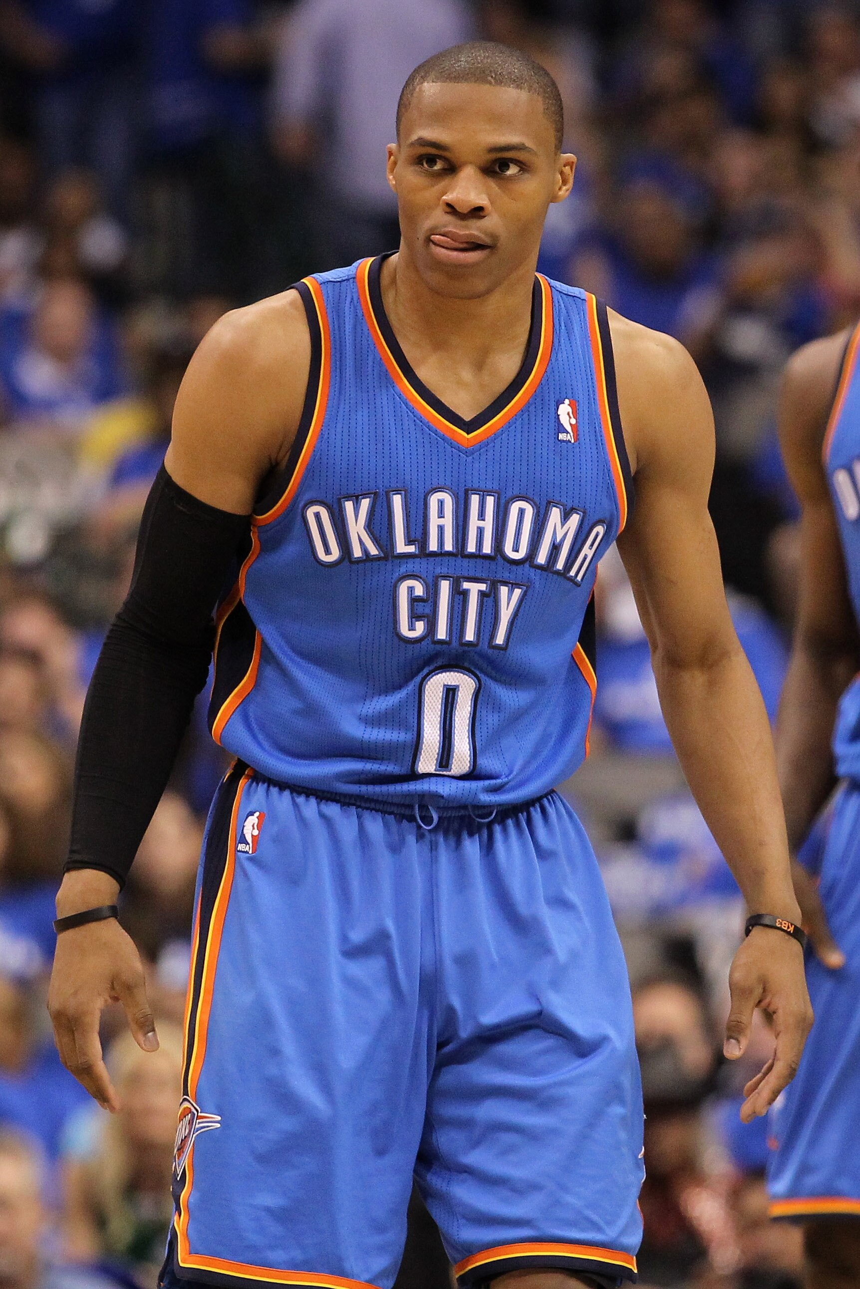 DALLAS, TX - MAY 19:  Russell Westbrook #0 of the Oklahoma City Thunder looks on in the third quarter while taking on the Dallas Mavericks in Game Two of the Western Conference Finals during the 2011 NBA Playoffs at American Airlines Center on May 19, 201