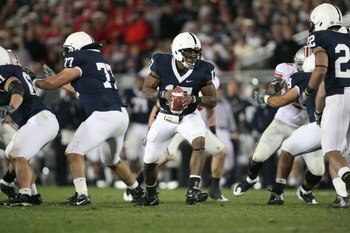 STATE COLLEGE, PA - NOVEMBER 7: Quarterback Daryll Clark #17 of the Penn State Nittany Lions hands off during a game against the Ohio State Buckeyes on November 7, 2009 at Beaver Stadium in State College, Pennsylvania. Ohio State won 24-7. (Photo by Hunte