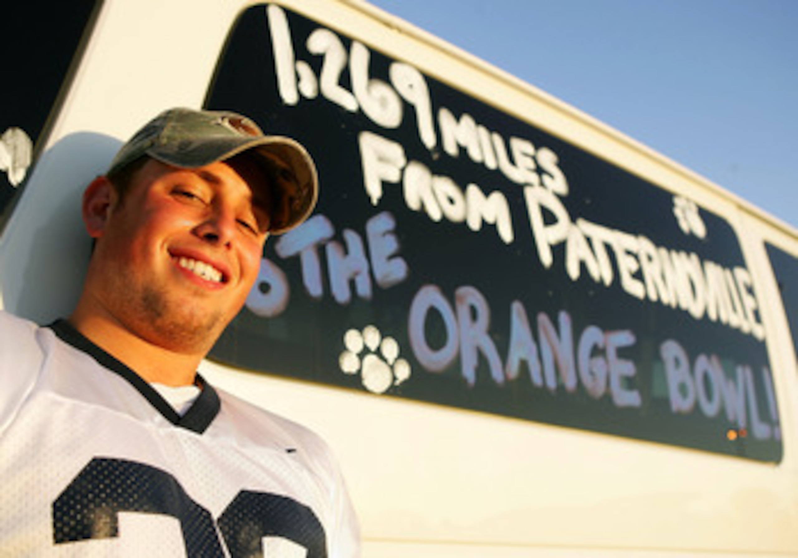 MIAMI - JANUARY 03:  Penn State Nittany Lions fan Aaron Jones tailgates prior to the start of the FedEx Orange Bowl between the Penn State Nittany Lions and the Florida State Seminoles on January 3, 2005 at Dolphins Stadium in Miami, Florida.  (Photo by S