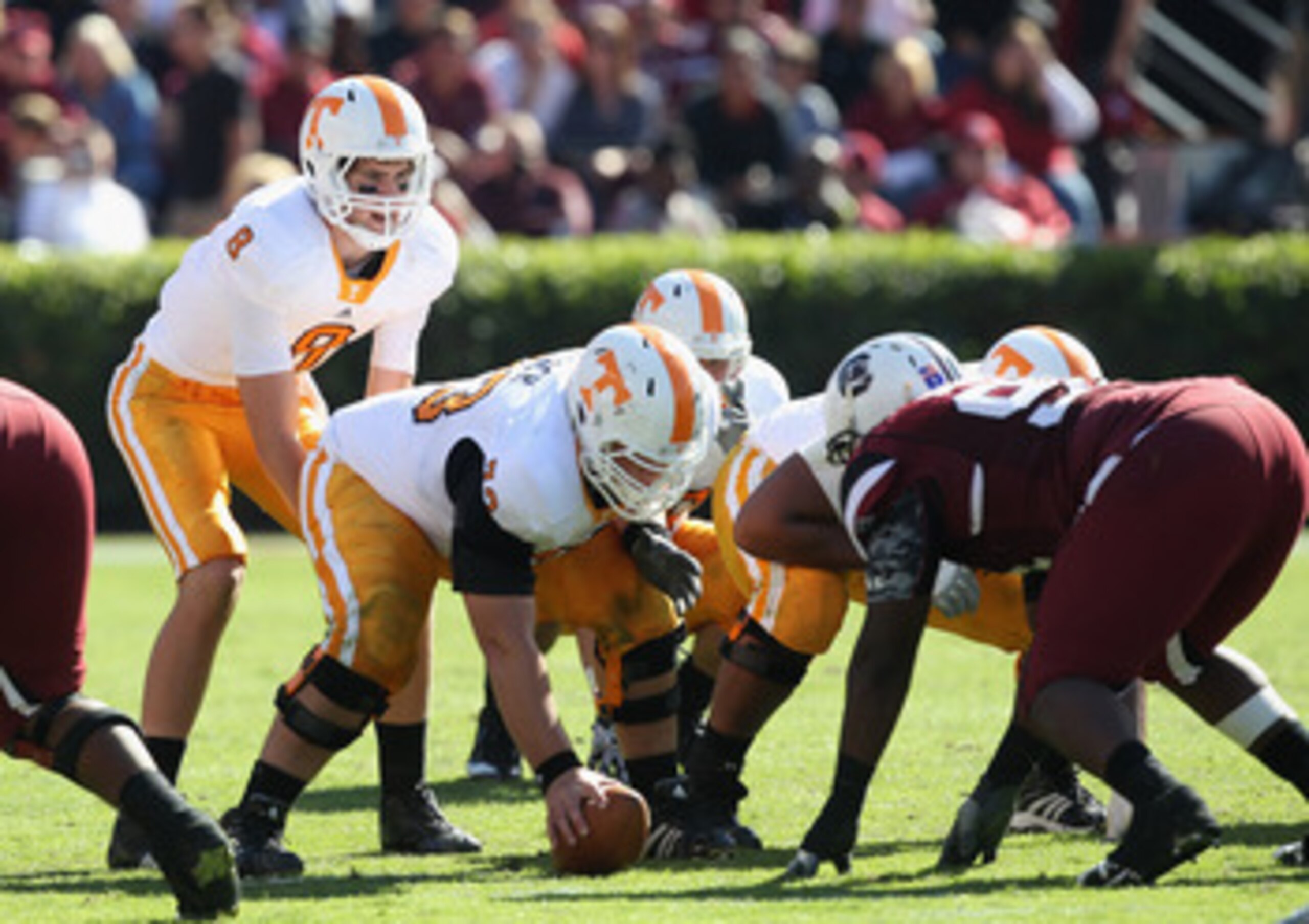 COLUMBIA, SC - OCTOBER 30:  Tyler Bray #8 of the Tennessee Volunteers against the South Carolina Gamecocks during their game at Williams-Brice Stadium on October 30, 2010 in Columbia, South Carolina.  (Photo by Streeter Lecka/Getty Images)