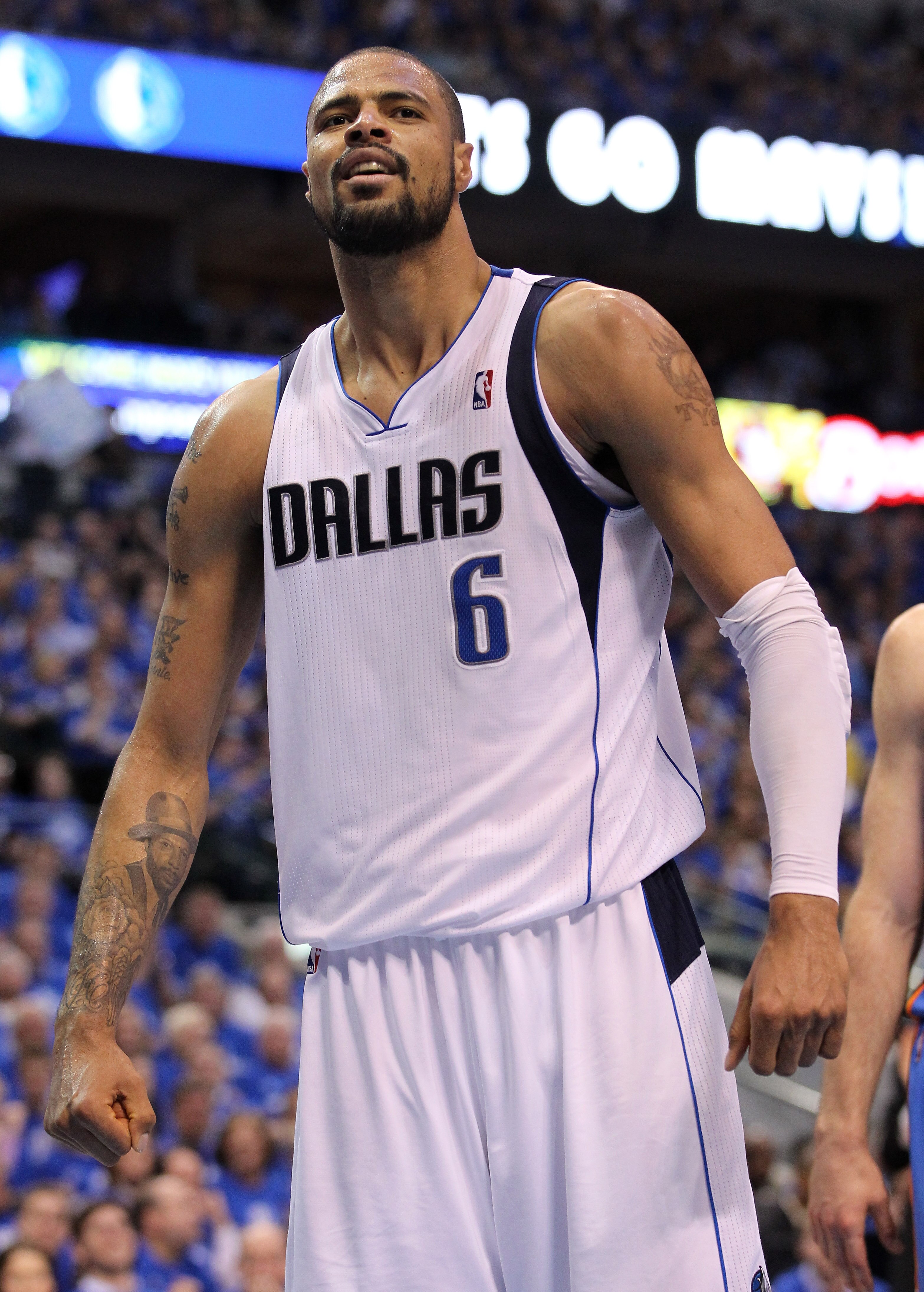 DALLAS, TX - MAY 19:  Tyson Chandler #6 of the Dallas Mavericks reacts in the second quarter while taking on the Oklahoma City Thunder in Game Two of the Western Conference Finals during the 2011 NBA Playoffs at American Airlines Center on May 19, 2011 in