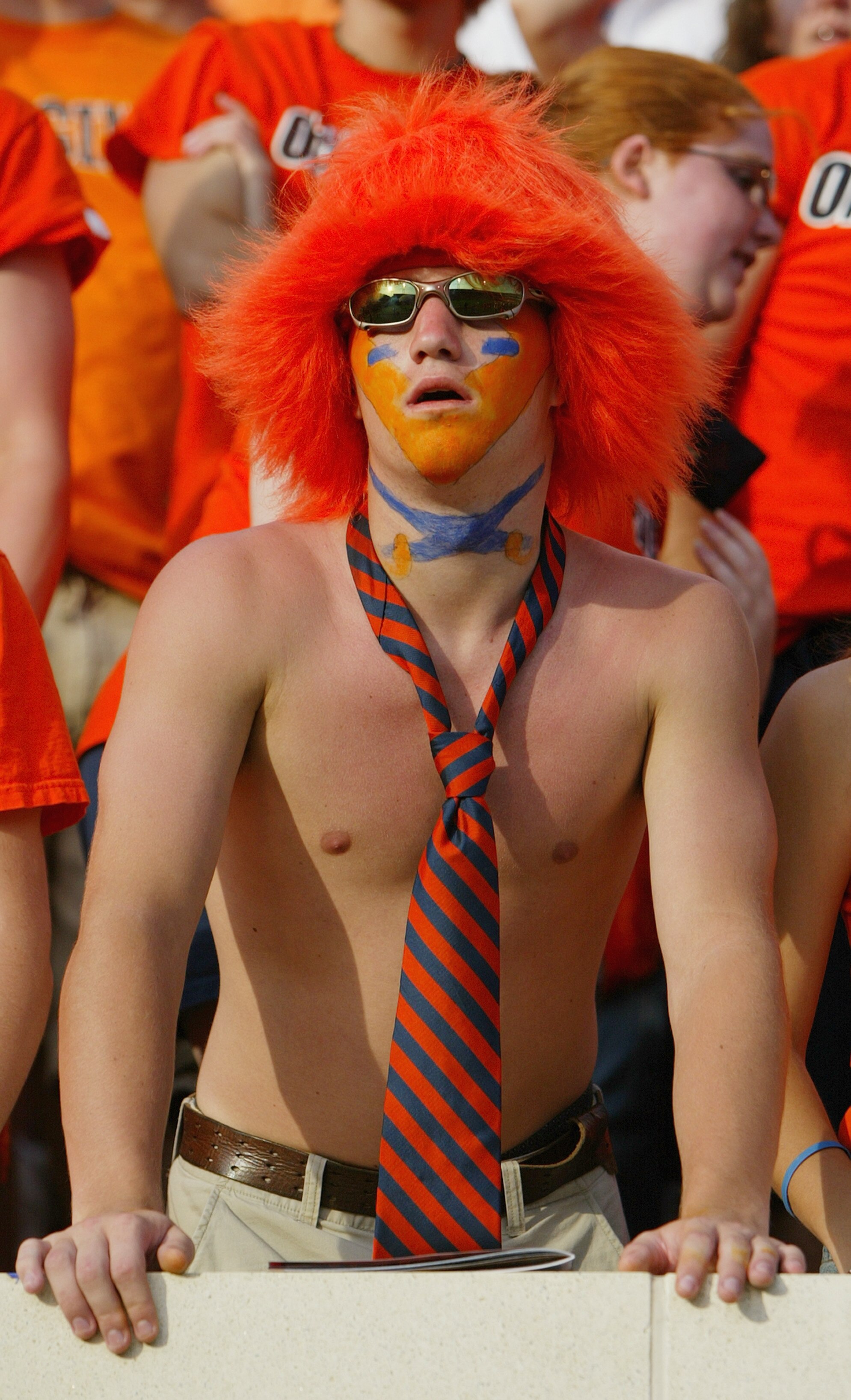 CHARLOTTESVILLE, VA - SEPTEMBER 25:  A fan of the Virginia Cavaliers looks on as they face the Syracuse Orangemen at Scott Stadium on September 25, 2004 in Charlottesville, Virginia. Virginia won 31-10. (Photo by Doug Pensinger/Getty Images)