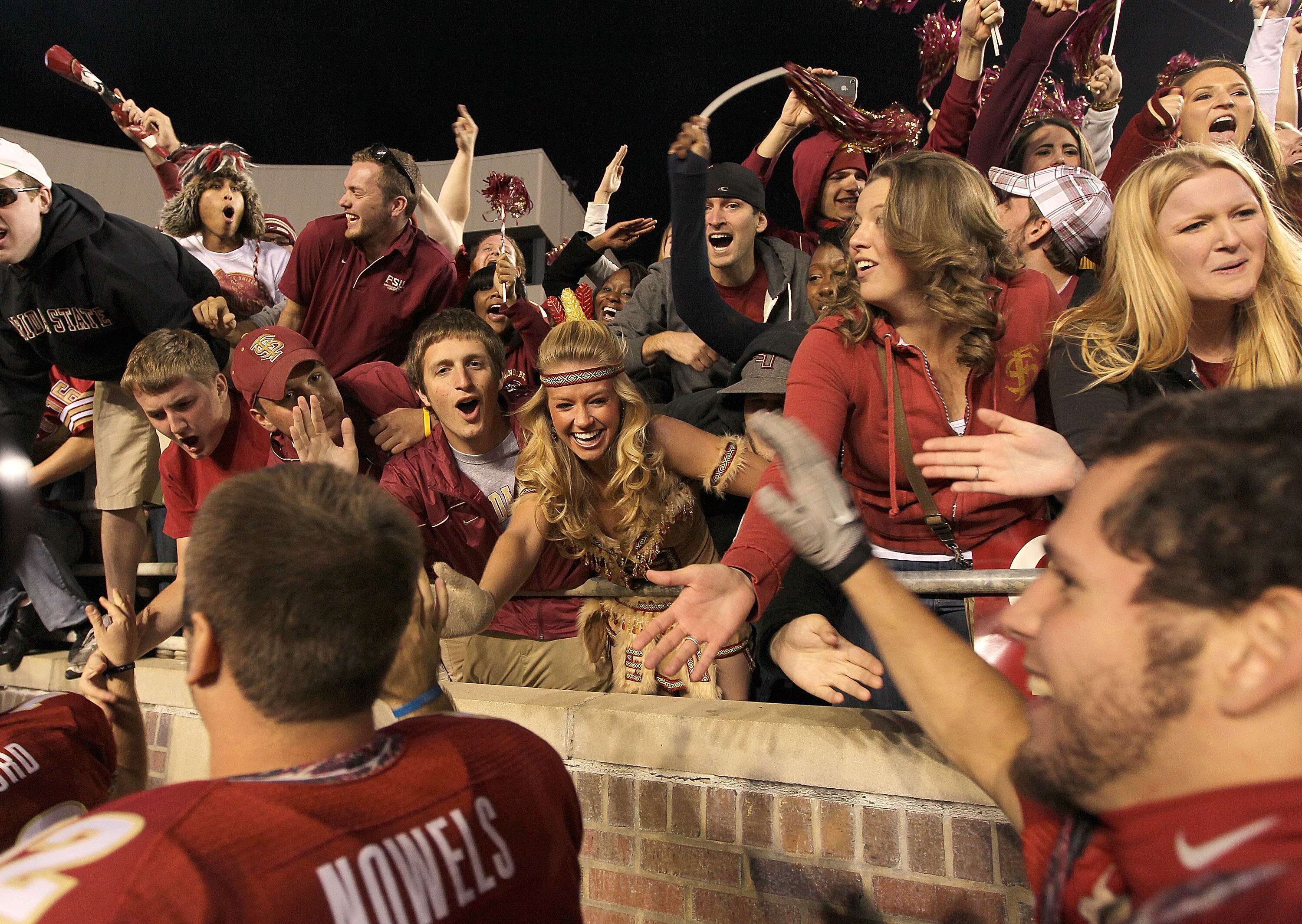 TALLAHASSEE, FL - NOVEMBER 27:  The Florida State Seminoles celebrates a win against the Florida Gators at Doak Campbell Stadium on November 27, 2010 in Tallahassee, Florida.  (Photo by Mike Ehrmann/Getty Images)