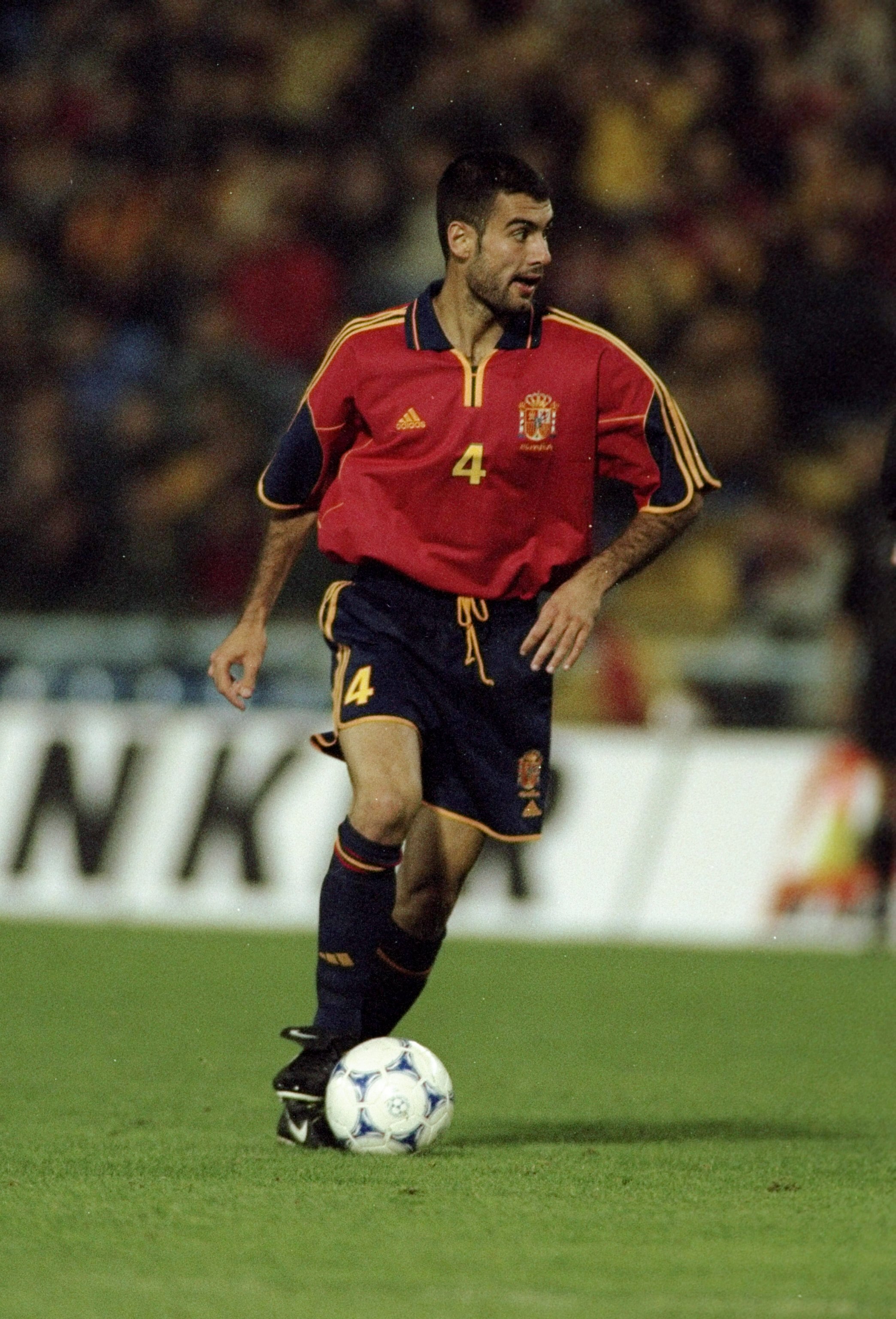 13 Nov 1999:  Josep Guardiola of Spain in action during the International Friendly against Brazil played at the Estadio Balaidos in Vigo, Spain. The game finished in a 0-0 draw.  \ Photo by Nuno Correia.  \ Mandatory Credit: AllsportUK  /Allsport