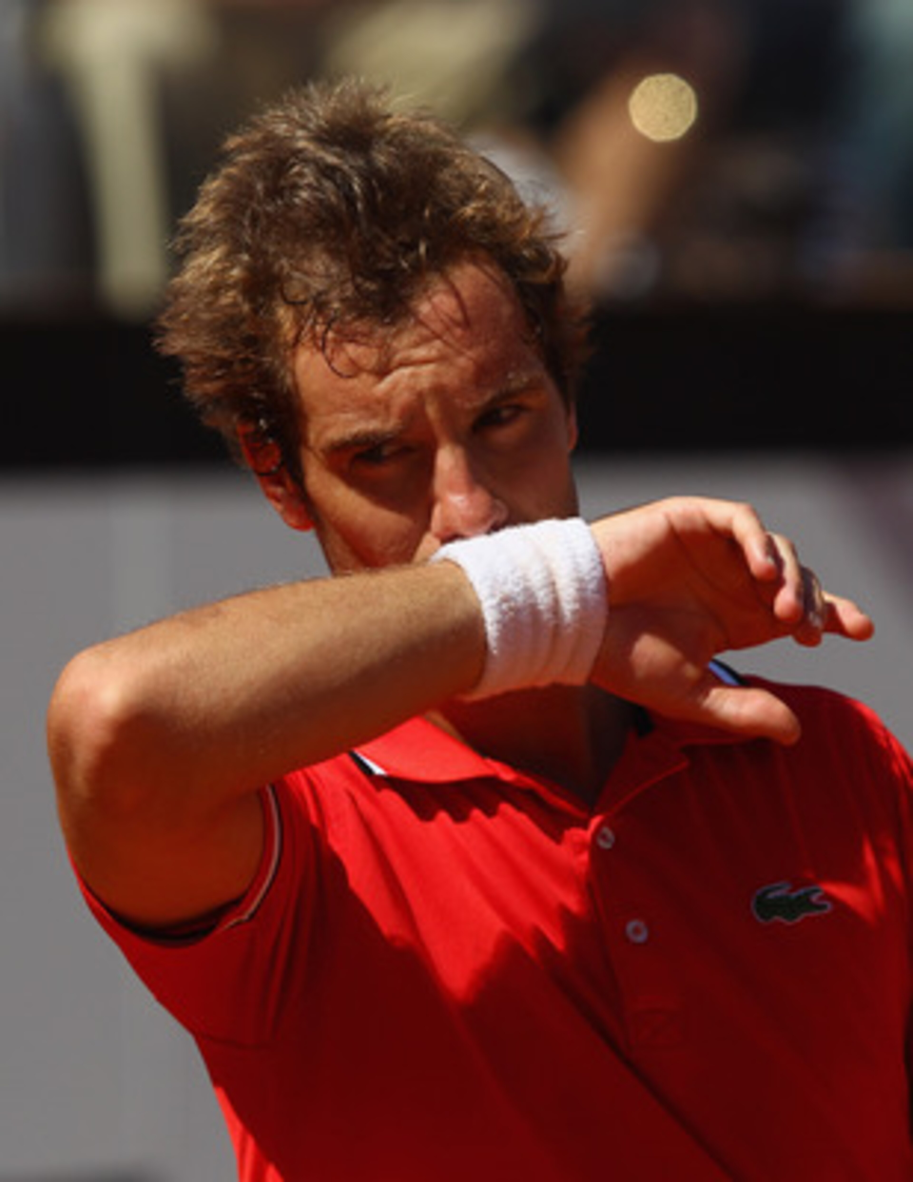 ROME, ITALY - MAY 14:  Richard Gasquet of France  shows his dejection during his semi final match against  Rafael Nadal of Spain during day seven of the Internazoinali BNL D'Italia at the Foro Italico Tennis Centre  on May 14, 2011 in Rome, Italy.  (Photo
