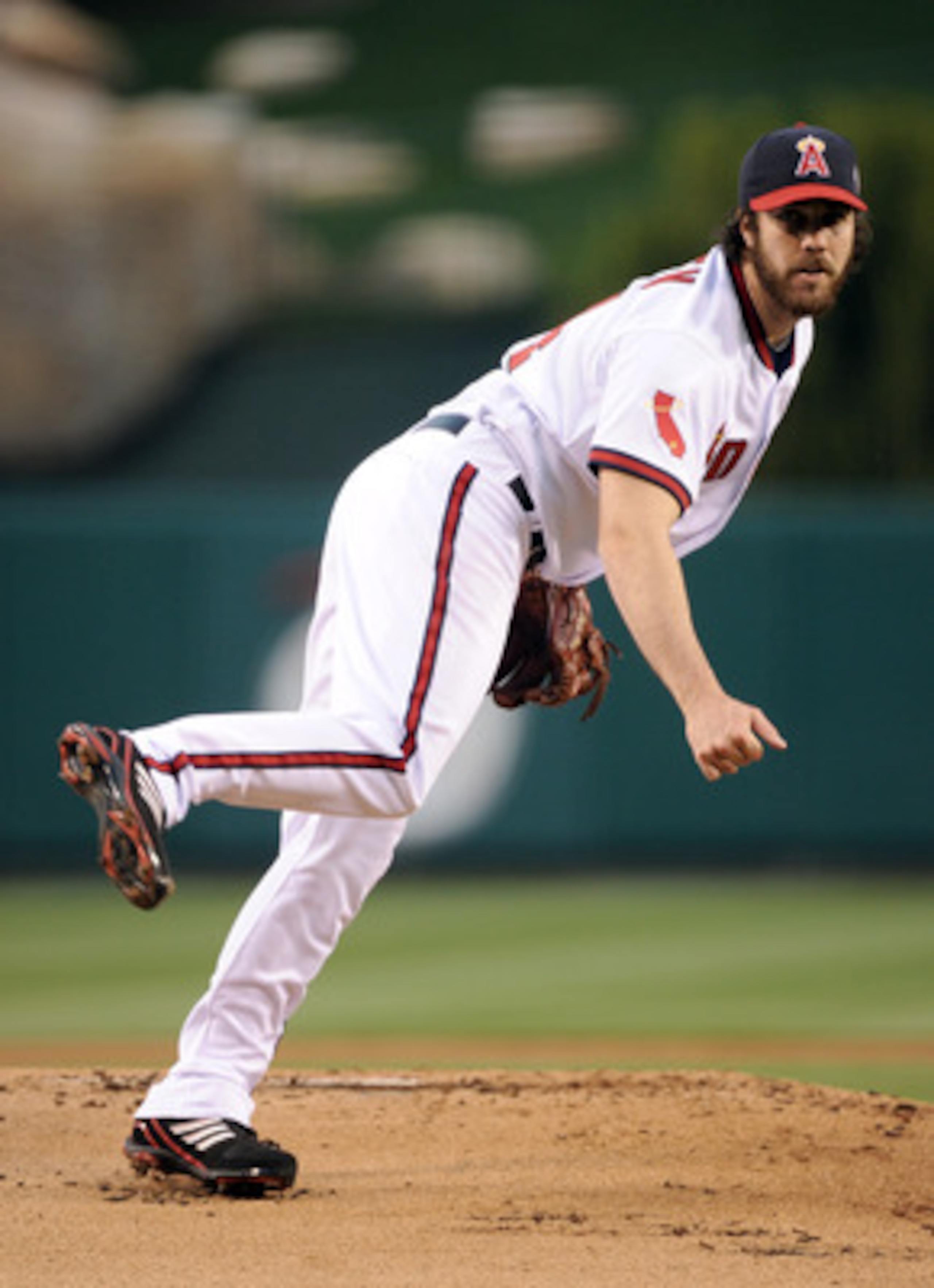 ANAHEIM, CA - APRIL 22:  Dan Haren #24 of the Los Angeles Angels pitches against the Boston Red Sox at Angel Stadium on April 22, 2011 in Anaheim, California.  (Photo by Harry How/Getty Images)