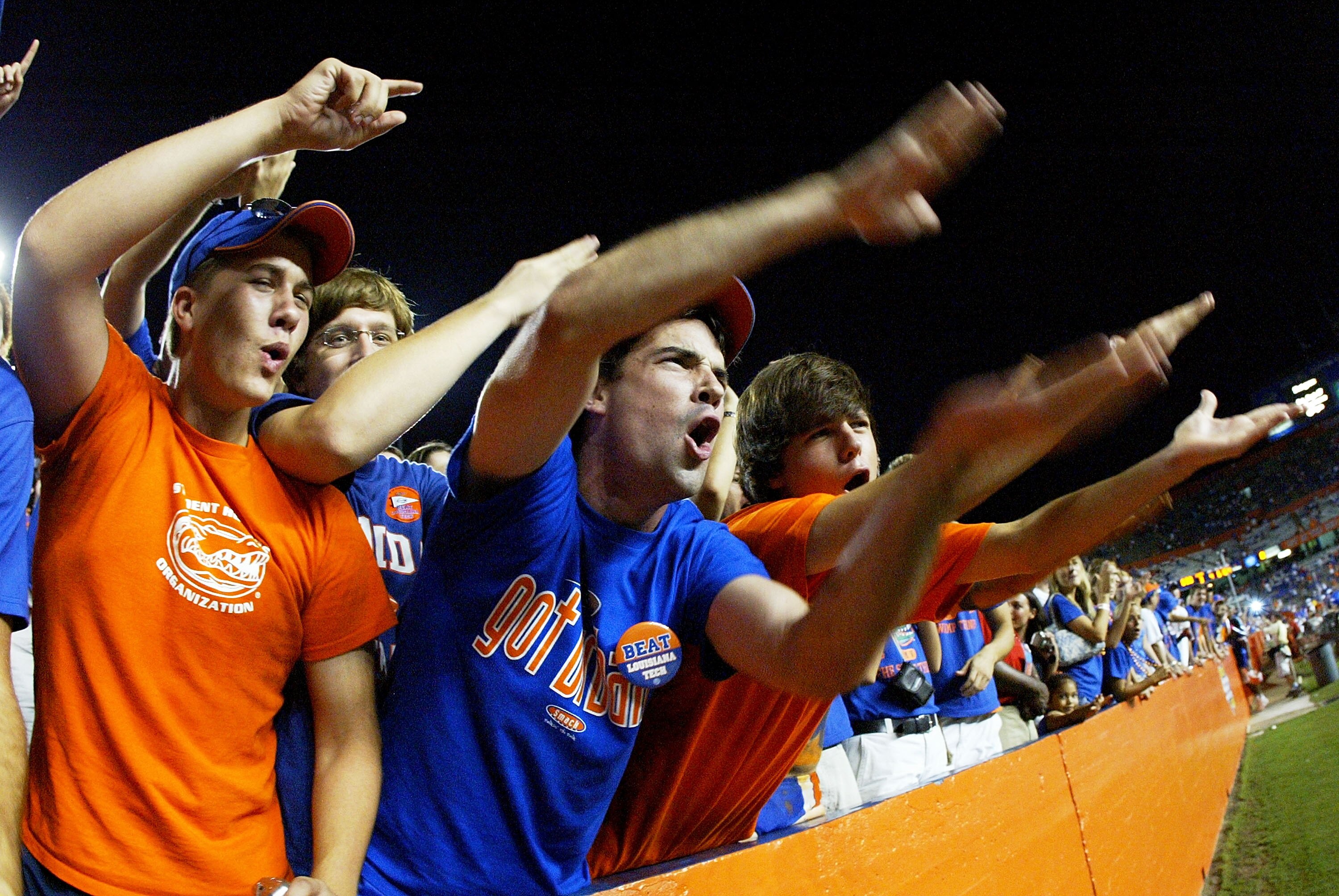 GAINESVILLE, FL - SEPTEMBER 10:  Fans of the University of Florida Gators cheer on their team in the fourth quarter against the Louisiana Tech Bulldogs at Ben Hill Griffin Stadium on September 10, 2005 in Gainesville, Florida. Florida defeated Louisiana T