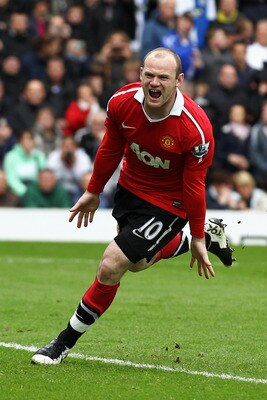 BLACKBURN, ENGLAND - MAY 14:  Wayne Rooney of Manchester United celebrates after scoring a penalty during the Barclays Premier League match between Blackburn Rovers and Manchester United at Ewood park on May 14, 2011 in Blackburn, England.  (Photo by Dean