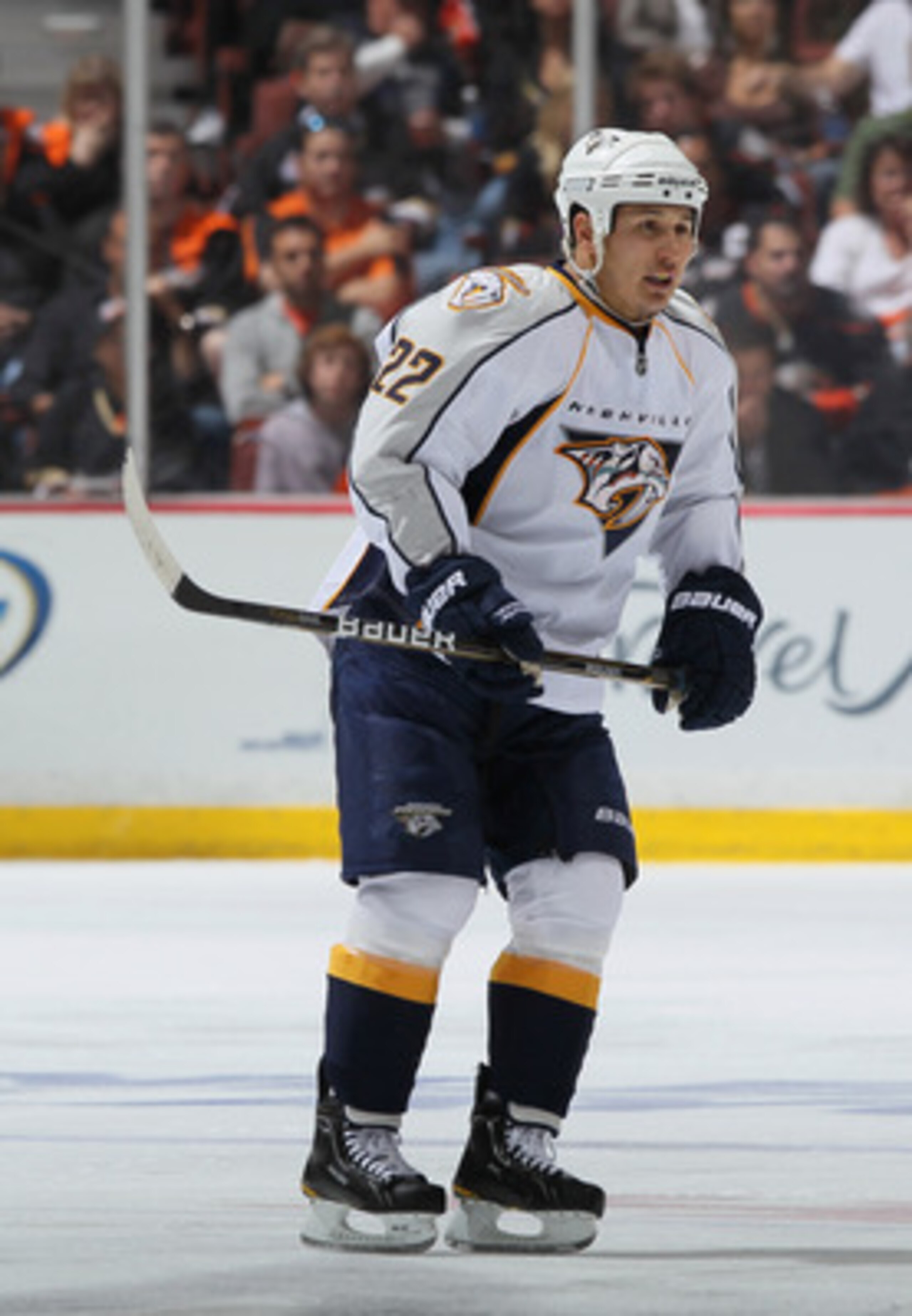 ANAHEIM, CA - APRIL 15:  Jordin Tootoo #22 of the Nashville Predators skates against the Anaheim Ducks in Game Two of the Western Conference Quarterfinals during the 2011 NHL Stanley Cup Playoffs at Honda Center on April 15, 2011 in Anaheim, California.  