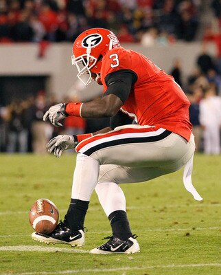 ATHENS, GA - NOVEMBER 27:  Washaun Ealey #3 of the Georgia Bulldogs drops this reception against the Georgia Tech Yellow Jackets at Sanford Stadium on November 27, 2010 in Athens, Georgia.  (Photo by Kevin C. Cox/Getty Images)