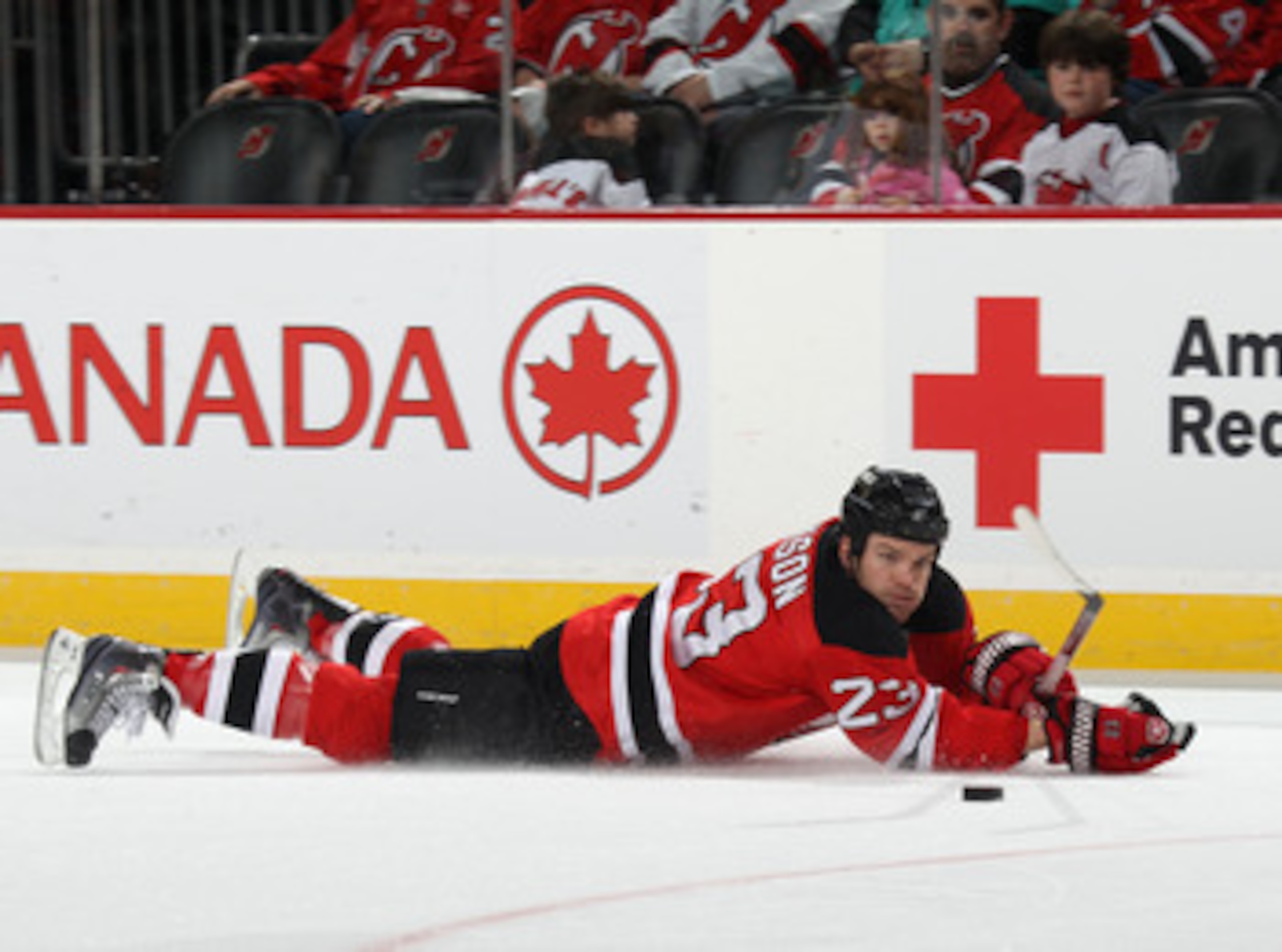 NEWARK, NJ - APRIL 10: David Clarkson #23 of the New Jersey Devils skates against the Boston Bruins at the Prudential Center on April 10, 2011 in Newark, New Jersey.  (Photo by Bruce Bennett/Getty Images)