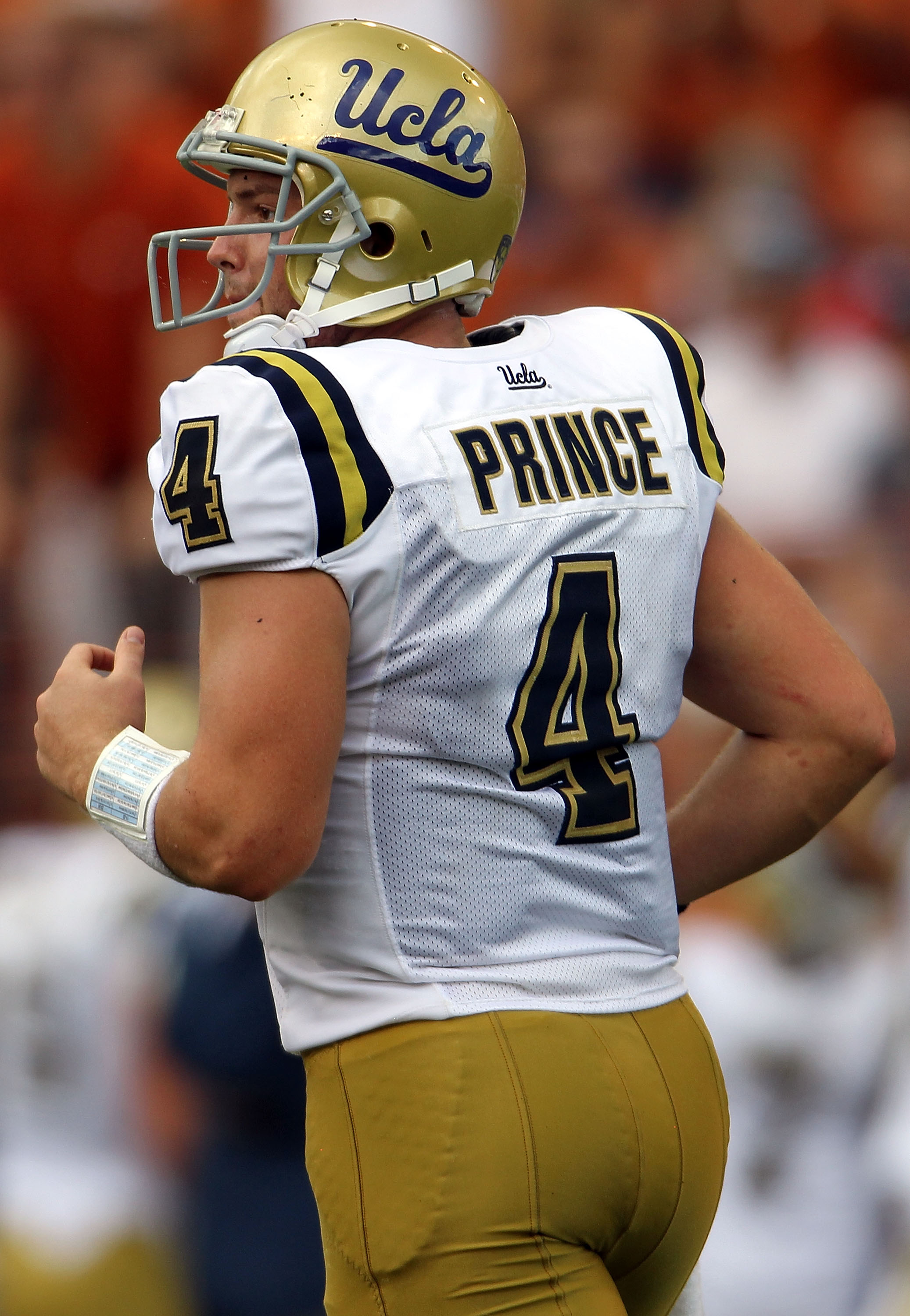 AUSTIN, TX - SEPTEMBER 25:  Quarterback Kevin Prince #4 of the UCLA Bruins at Darrell K Royal-Texas Memorial Stadium on September 25, 2010 in Austin, Texas.  (Photo by Ronald Martinez/Getty Images)