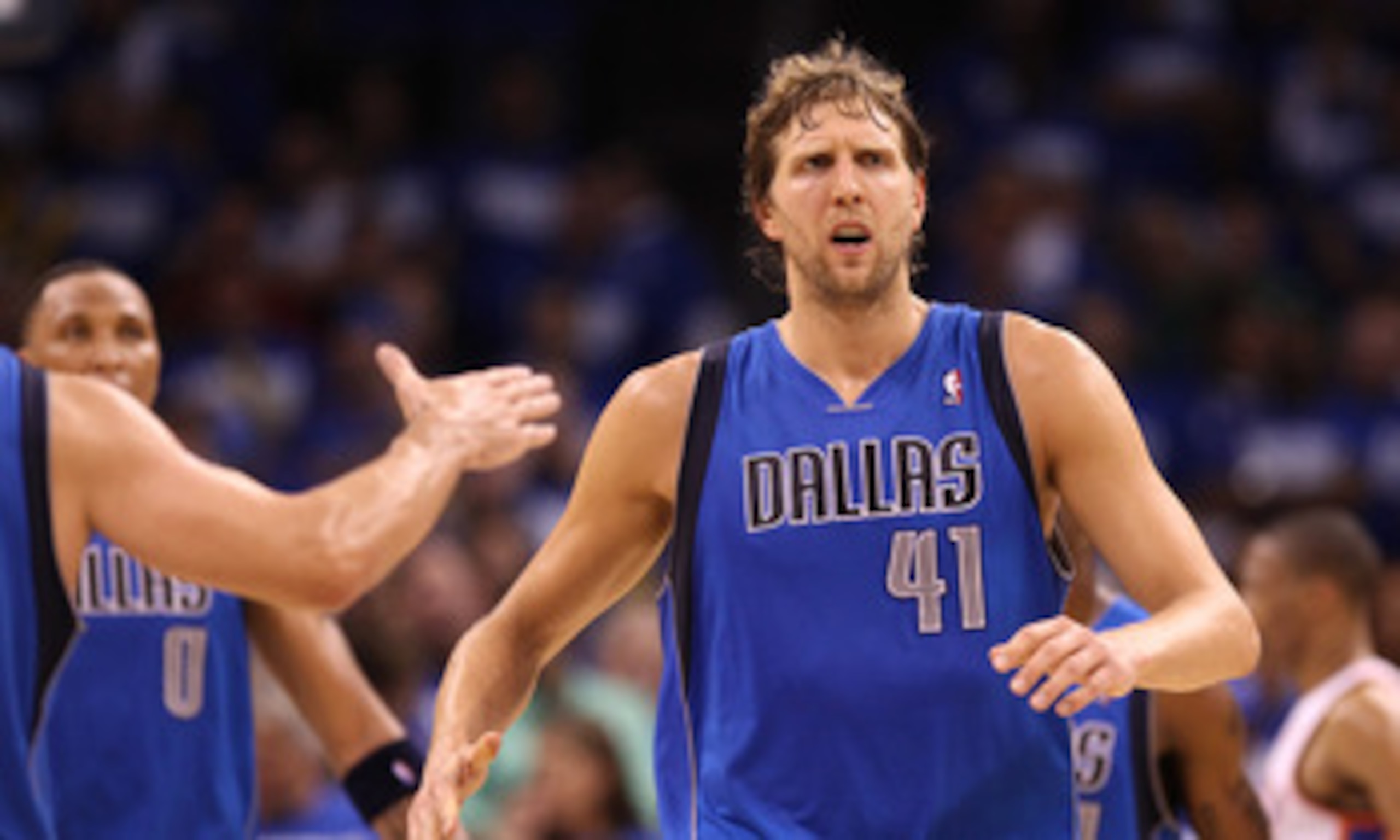 OKLAHOMA CITY, OK - MAY 21:  Dirk Nowitzki #41 of the Dallas Mavericks reacts in the fourth quarter while taking on the Oklahoma City Thunder in Game Three of the Western Conference Finals during the 2011 NBA Playoffs at Oklahoma City Arena on May 21, 201