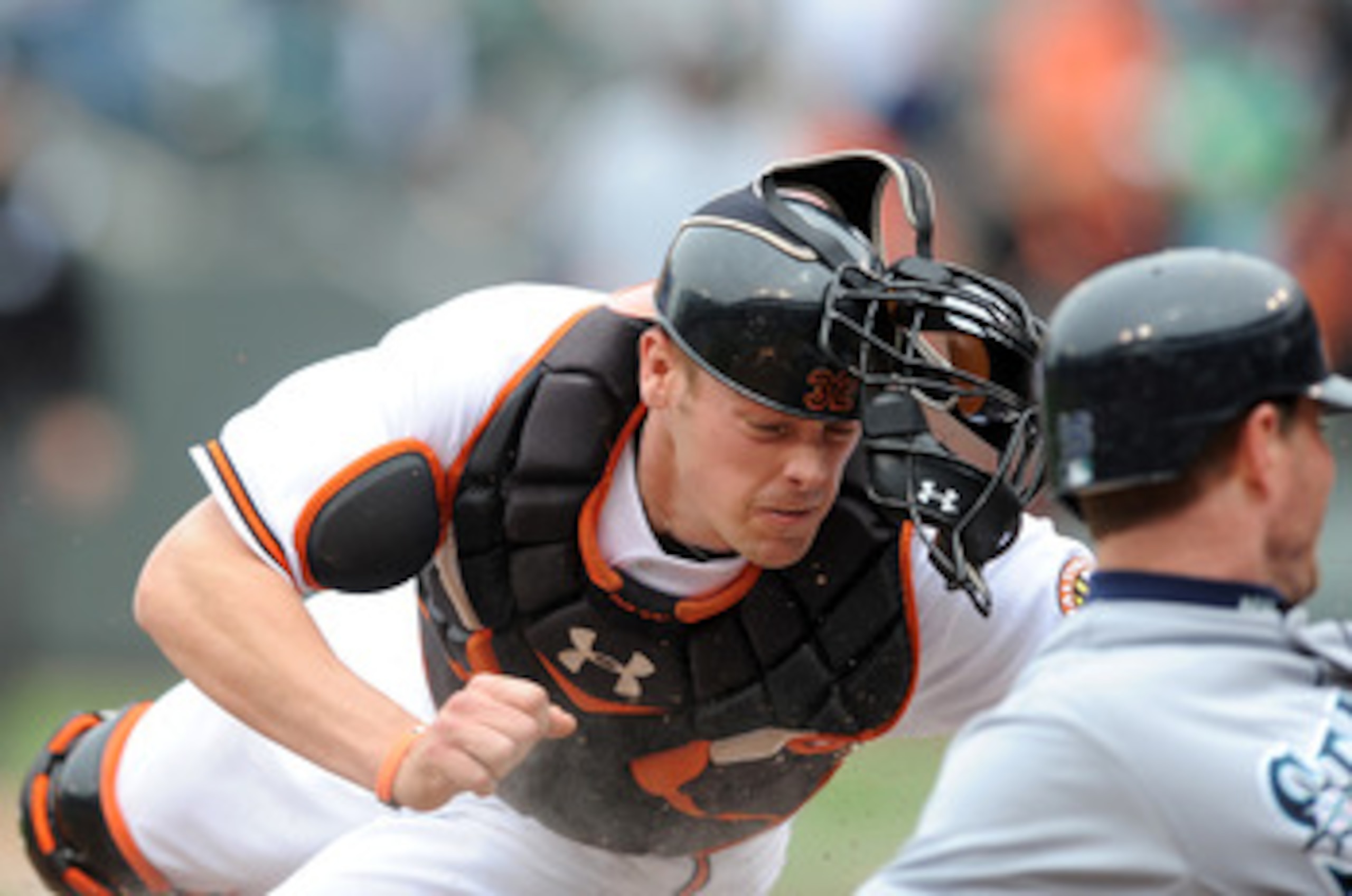 BALTIMORE - MAY 13: Matt Wieters #32 of the Baltimore Orioles tags out Josh Wilson #16 of the Seattle Mariners for the final out at Camden Yards on May 13, 2010 in Baltimore, Maryland. The Orioles won the game 6-5. (Photo by Greg Fiume/Getty Images) BALTIMORE - MAY 13: Matt Wieters #32 of the Baltimore Orioles tags out Josh Wilson #16 of the Seattle Mariners for the final out at Camden Yards on May 13, 2010 in Baltimore, Maryland. The Orioles won the game 6-5. (Photo by Greg Fiume/Getty Images)