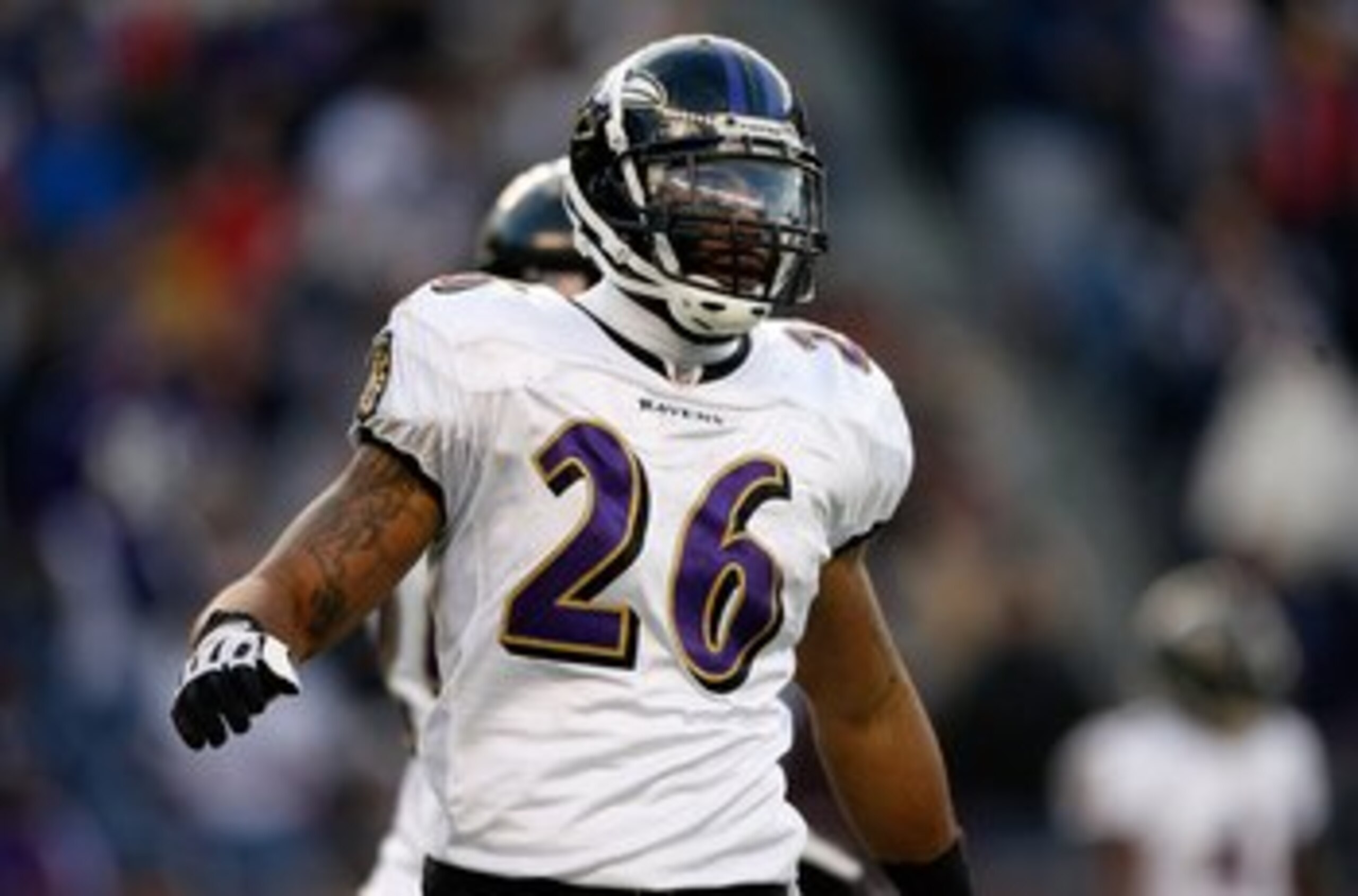 FOXBORO, MA - JANUARY 10: Dawan Landry #26 of the Baltimore Ravens looks on against the New England Patriots during the 2010 AFC wild-card playoff game at Gillette Stadium on January 10, 2010 in Foxboro, Massachusetts. The Ravens won 33-14. (Photo by El FOXBORO, MA - JANUARY 10: Dawan Landry #26 of the Baltimore Ravens looks on against the New England Patriots during the 2010 AFC wild-card playoff game at Gillette Stadium on January 10, 2010 in Foxboro, Massachusetts. The Ravens won 33-14. (Photo by El