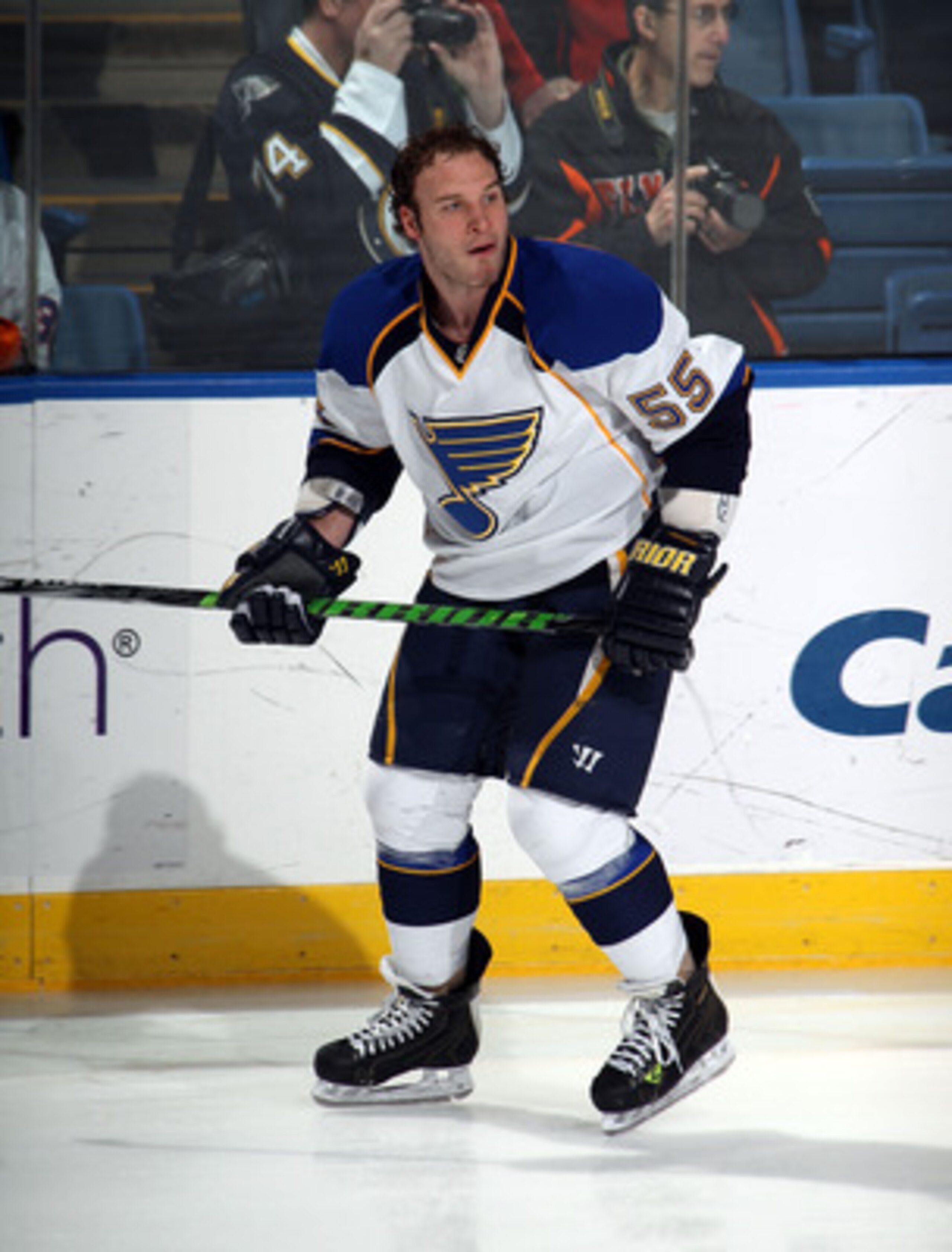 UNIONDALE, NY - MARCH 05:  Cam Janssen #55 of the St. Louis Blues skates against the New York Islanders at the Nassau Coliseum on March 5, 2011 in Uniondale, New York.  (Photo by Bruce Bennett/Getty Images)