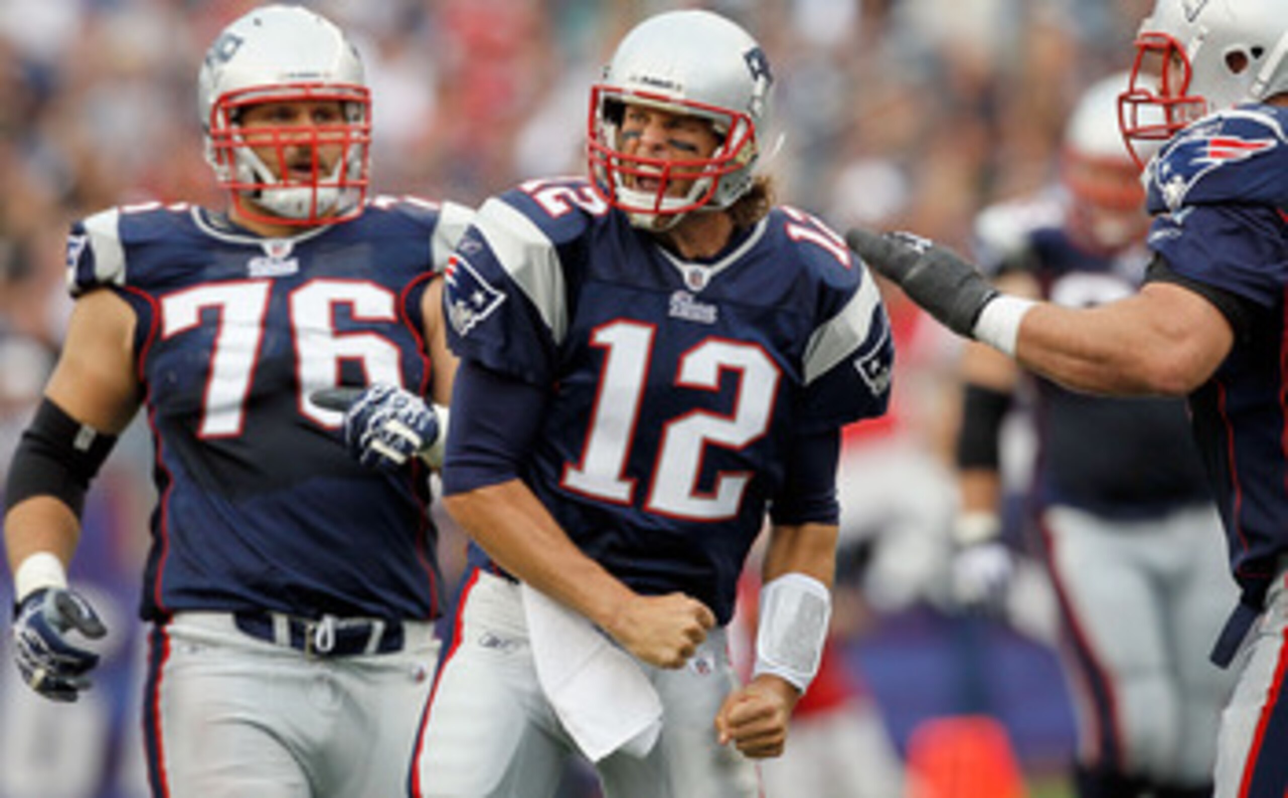 FOXBORO, MA - SEPTEMBER 26:  Tom Brady #12 of the New England Patriots reacts after running the ball for a first down against the Buffalo Bills in the second half at Gillette Stadium on September 26, 2010 in Foxboro, Massachusetts. (Photo by Jim Rogash/Ge