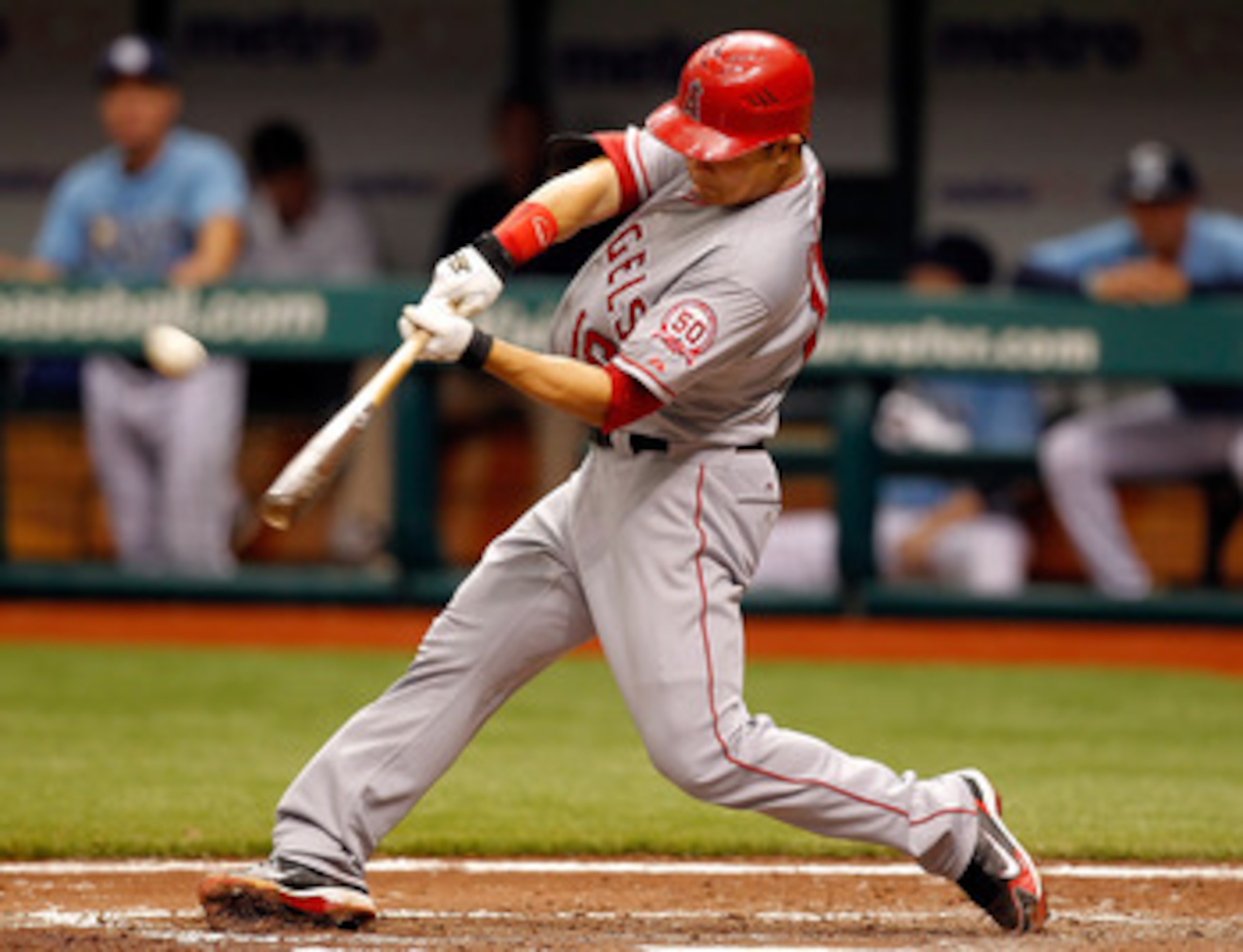ST. PETERSBURG, FL - MAY 01: Catcher Hank Conger #16 of the Los Angeles Angels of Anaheim hits a solo home run against the Tampa Bay Rays during the game at Tropicana Field on May 1, 2011 in St. Petersburg, Florida. (Photo by J. Meric/Getty Images) ST. PETERSBURG, FL - MAY 01: Catcher Hank Conger #16 of the Los Angeles Angels of Anaheim hits a solo home run against the Tampa Bay Rays during the game at Tropicana Field on May 1, 2011 in St. Petersburg, Florida. (Photo by J. Meric/Getty Images)
