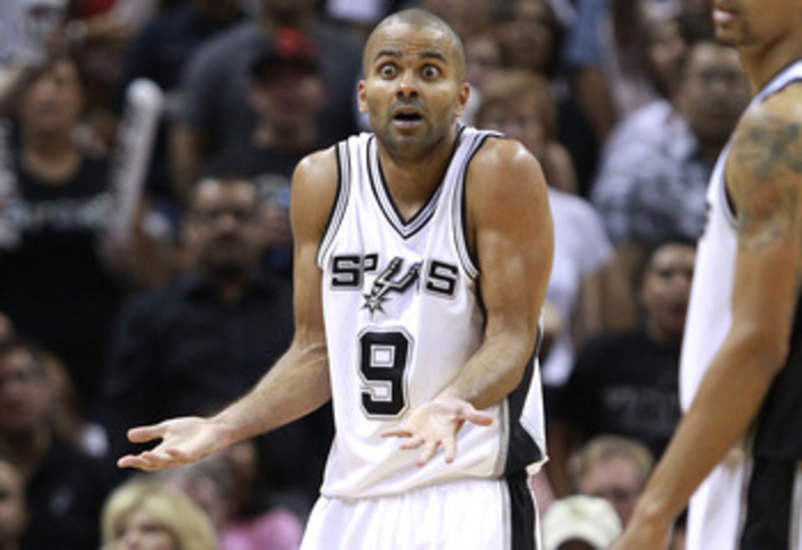 SAN ANTONIO, TX - APRIL 27: Tony Parker #9 of the San Antionio Spurs reacts to a call during the game against the Memphis Grizzlies in Game Five of the Western Conference Quarterfinals in the 2011 NBA Playoffs on April 27, 2011 at AT&T Center in San Anto SAN ANTONIO, TX - APRIL 27: Tony Parker #9 of the San Antionio Spurs reacts to a call during the game against the Memphis Grizzlies in Game Five of the Western Conference Quarterfinals in the 2011 NBA Playoffs on April 27, 2011 at AT&T Center in San Anto