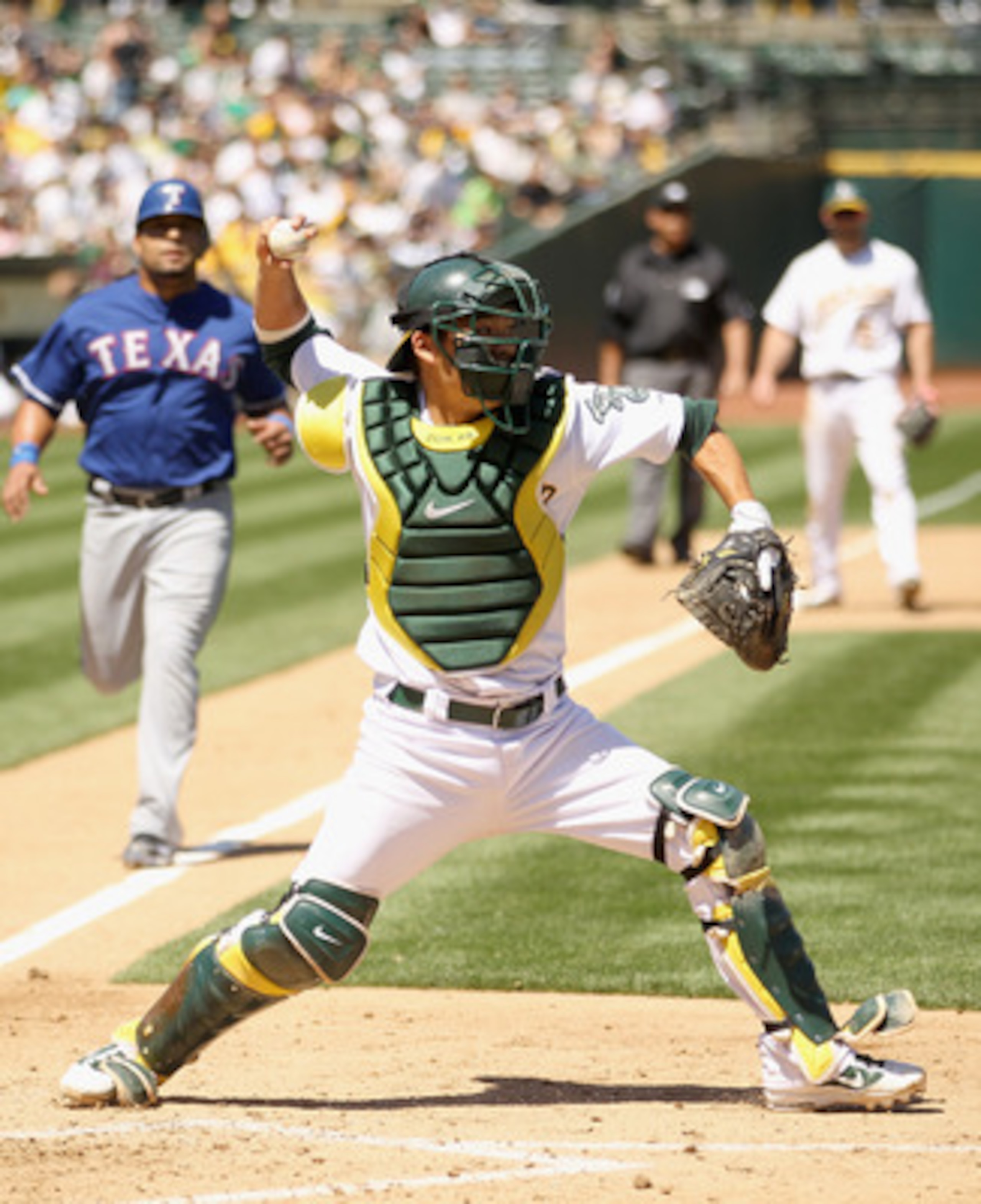 OAKLAND, CA - APRIL 30: Kurt Suzuki #8 of the Oakland Athletics in action against the Texas Rangers at Oakland-Alameda County Coliseum on April 30, 2011 in Oakland, California. (Photo by Ezra Shaw/Getty Images) OAKLAND, CA - APRIL 30: Kurt Suzuki #8 of the Oakland Athletics in action against the Texas Rangers at Oakland-Alameda County Coliseum on April 30, 2011 in Oakland, California. (Photo by Ezra Shaw/Getty Images)