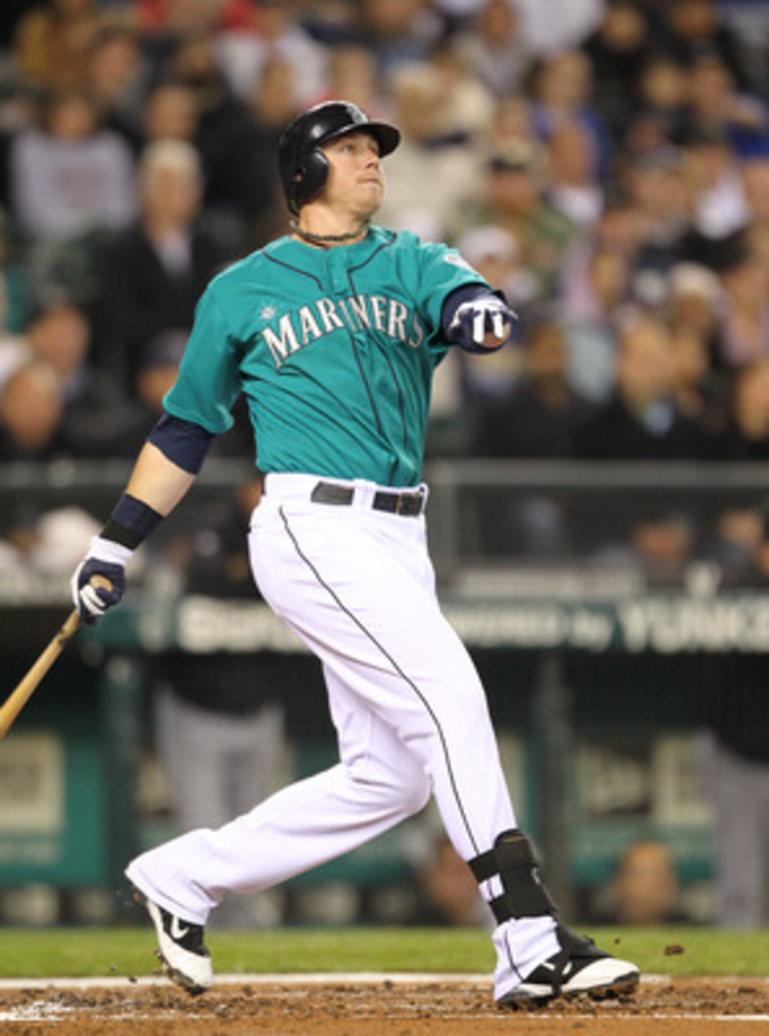 SEATTLE - MAY 06:  Justin Smoak #17 of the Seattle Mariners bats against the Chicago White Sox at Safeco Field on May 6, 2011 in Seattle, Washington. The Mariners won 3-2. (Photo by Otto Greule Jr/Getty Images)