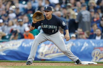 DETROIT - APRIL 26:  Justin Smoak #17 of the Seattle Mariners during the game against the Detroit Tigers at Comerica Park on April 26, 2011 in Detroit, Michigan. The Mariners defeated the Tigers 7-3.  (Photo by Leon Halip/Getty Images)