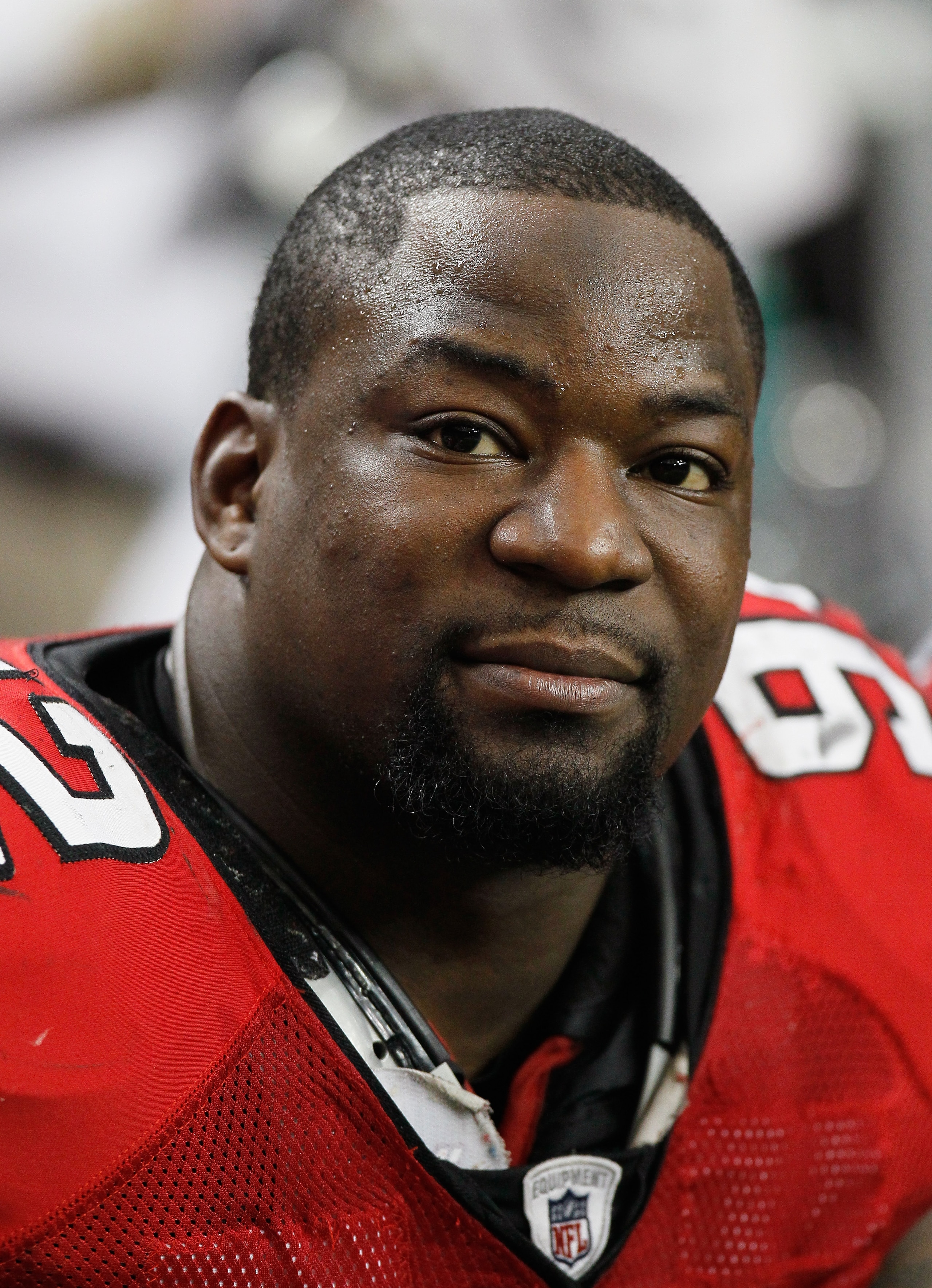 ATLANTA, GA - JANUARY 02: Chauncey Davis #92 of the Atlanta Falcons against the Carolina Panthers at Georgia Dome on January 2, 2011 in Atlanta, Georgia. (Photo by Kevin C. Cox/Getty Images) ATLANTA, GA - JANUARY 02: Chauncey Davis #92 of the Atlanta Falcons against the Carolina Panthers at Georgia Dome on January 2, 2011 in Atlanta, Georgia. (Photo by Kevin C. Cox/Getty Images)