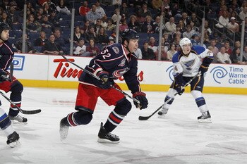COLUMBUS, OH - MARCH 09:  Craig Rivet #52 of the Columbus Blue Jackets skates against the St. Louis Blues on March 9, 2011 at Nationwide Arena in Columbus, Ohio.  (Photo by Gregory Shamus/Getty Images)