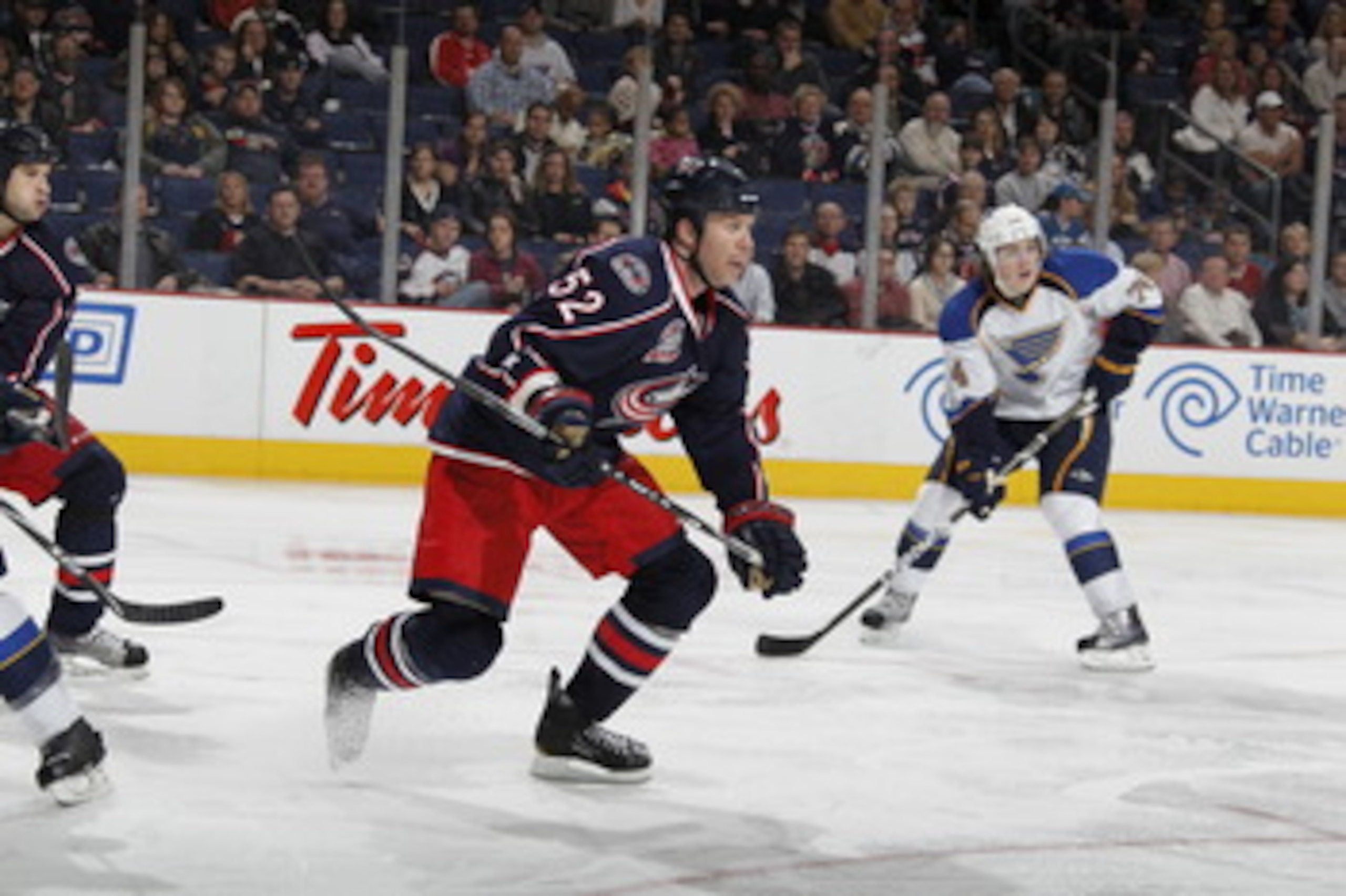 COLUMBUS, OH - MARCH 09:  Craig Rivet #52 of the Columbus Blue Jackets skates against the St. Louis Blues on March 9, 2011 at Nationwide Arena in Columbus, Ohio.  (Photo by Gregory Shamus/Getty Images)