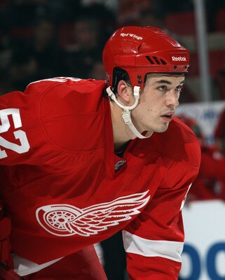 DETROIT, MI - DECEMBER 08:  Jonathan Ericsson #52 of the Detroit Red Wings skates against the Nashville Predators at the Joe Louis Arena on December 8, 2010 in Detroit, Michigan. The Predators defeated the Red Wings 3-2.  (Photo by Bruce Bennett/Getty Ima