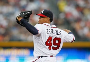 ATLANTA - JUNE 30:  Pitcher Jair Jurrjens #49 of the Atlanta Braves against the Washington Nationals at Turner Field on June 30, 2010 in Atlanta, Georgia.  (Photo by Kevin C. Cox/Getty Images)