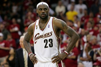 CLEVELAND - JUNE 14:  LeBron James #23 of the Cleveland Cavaliers looks on during Game Four of the NBA Finals against the San Antonio Spurs on June 14, 2007 at the Quicken Loans Arena in Cleveland, Ohio. NOTE TO USER: User expressly acknowledges and agree