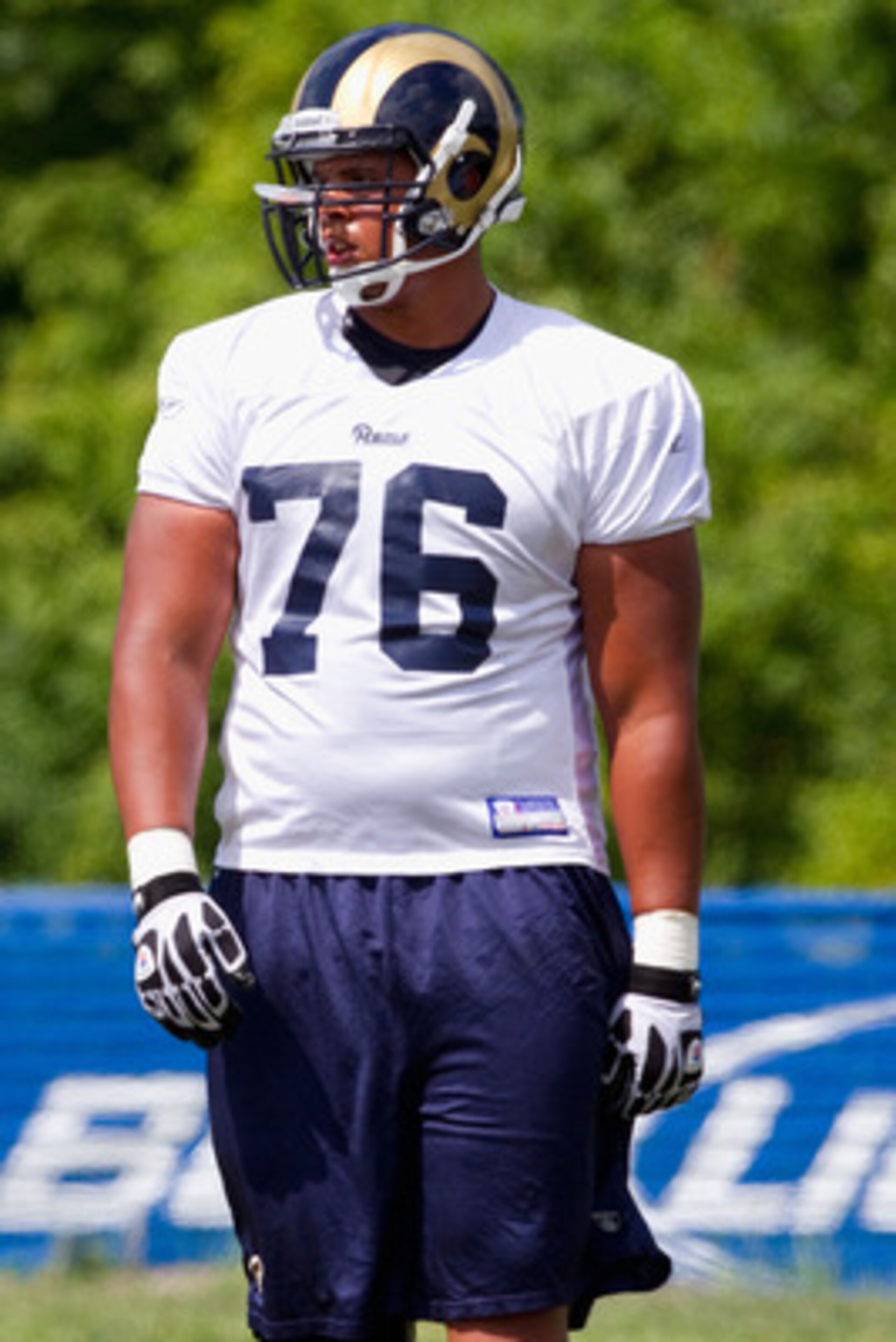 EARTH CITY, MO - JULY 31: Rodger Saffold #76 of the St. Louis Rams in action during training camp at the Russell Athletic Training Facility on July 31, 2010 in Earth City, Missouri.  (Photo by Dilip Vishwanat/Getty Images)